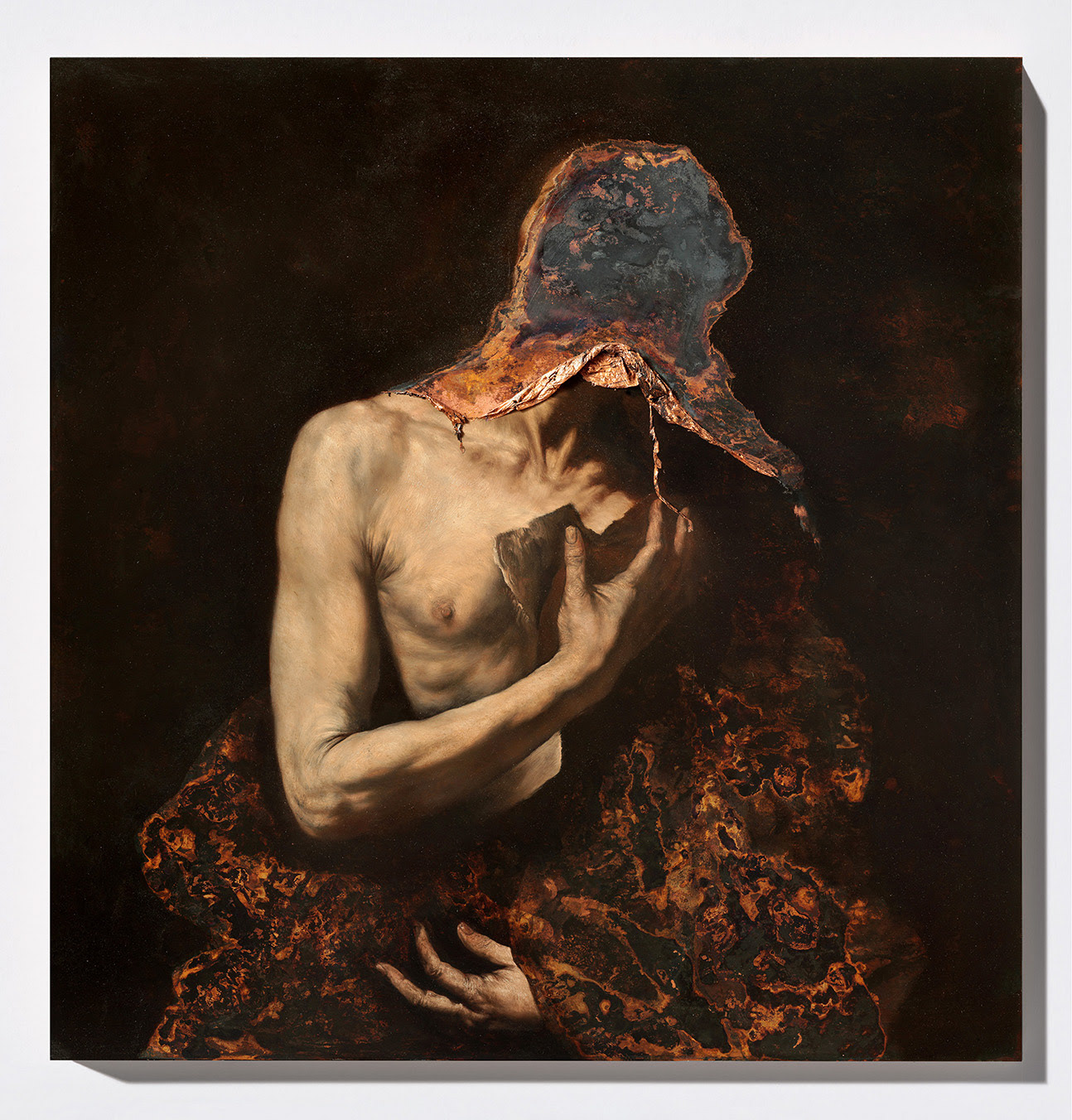 Nicola Samorì, Tanning Prayer Engulf II, 2024, olio su rame, cm 90x87x3 - courtesy l'artista e Galleria Monitor Roma, Lisbona, Pereto (AQ)