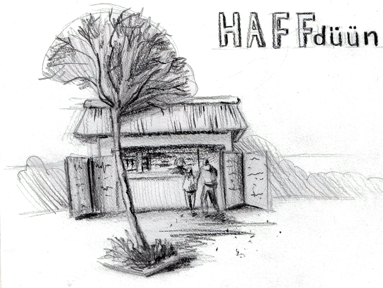 Urban Sketch gemalt mit Graphitstiften in Haffkrug an der Ostsee