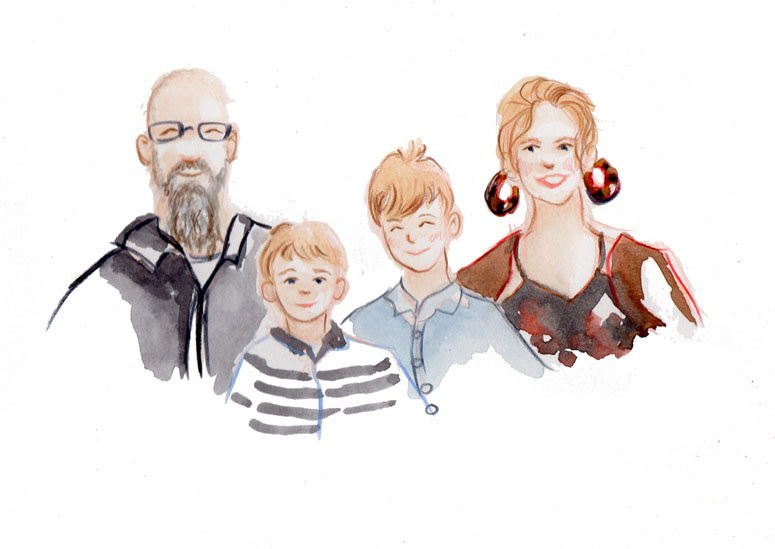 Live Illustration mit Aquarell von vier Personen