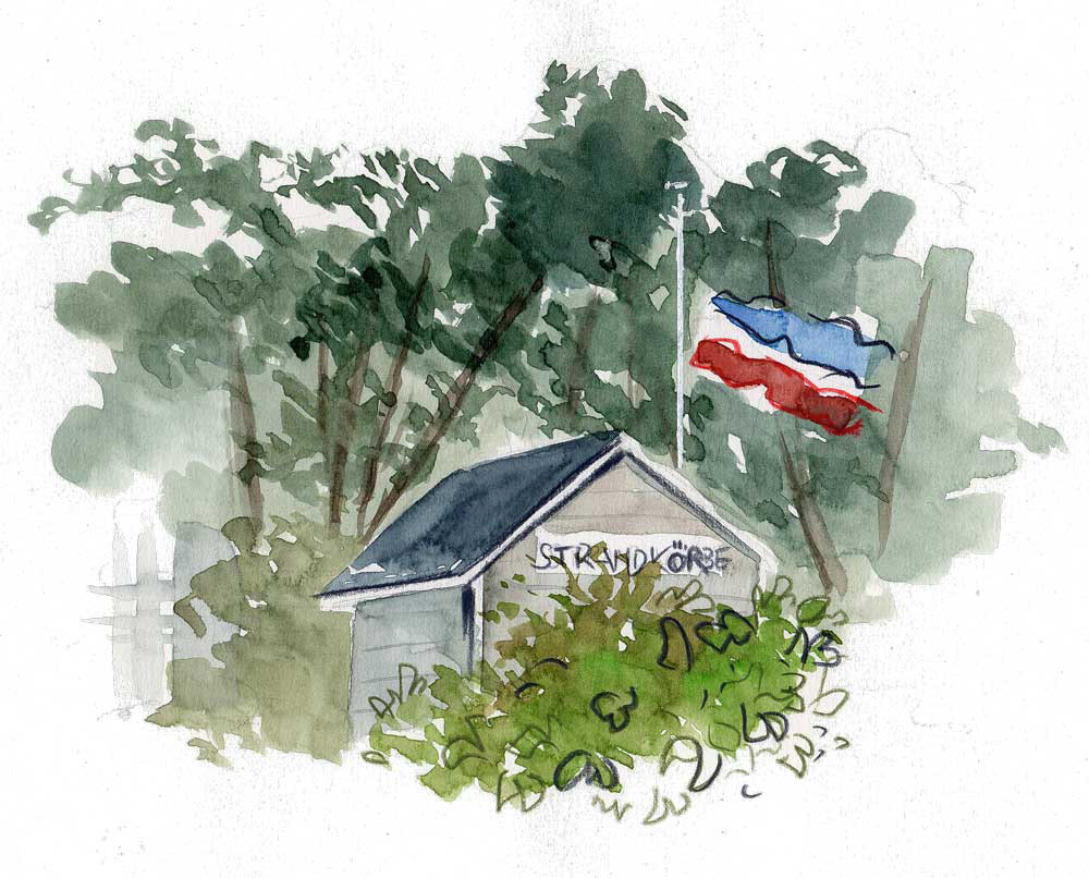 Urban Sketch vor Ort entstanden an der Ostsee mit Aquarellfarben