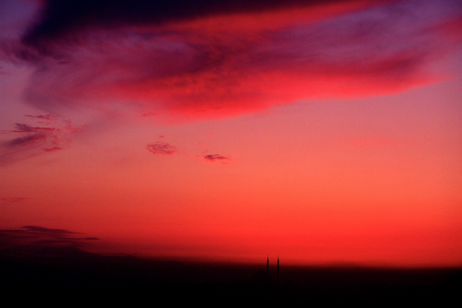 "Twin Pinnacles" - I was photographing on the balcony of the Galata Tower with a view of the Golden Horn as the sky turned to deep shades of red, not a common occurrence in that part of the world.