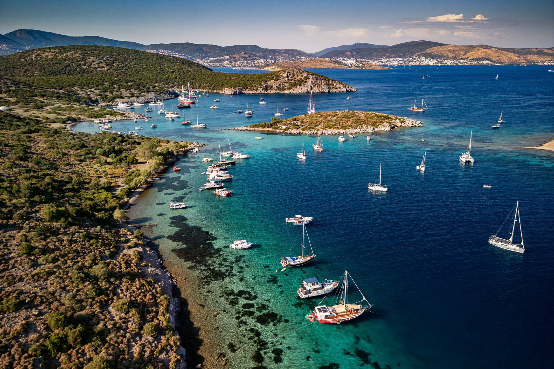 "Paradise Cove"- Aerial view of a popular boat stop with crystal clear Aegean waters in Bodrum.