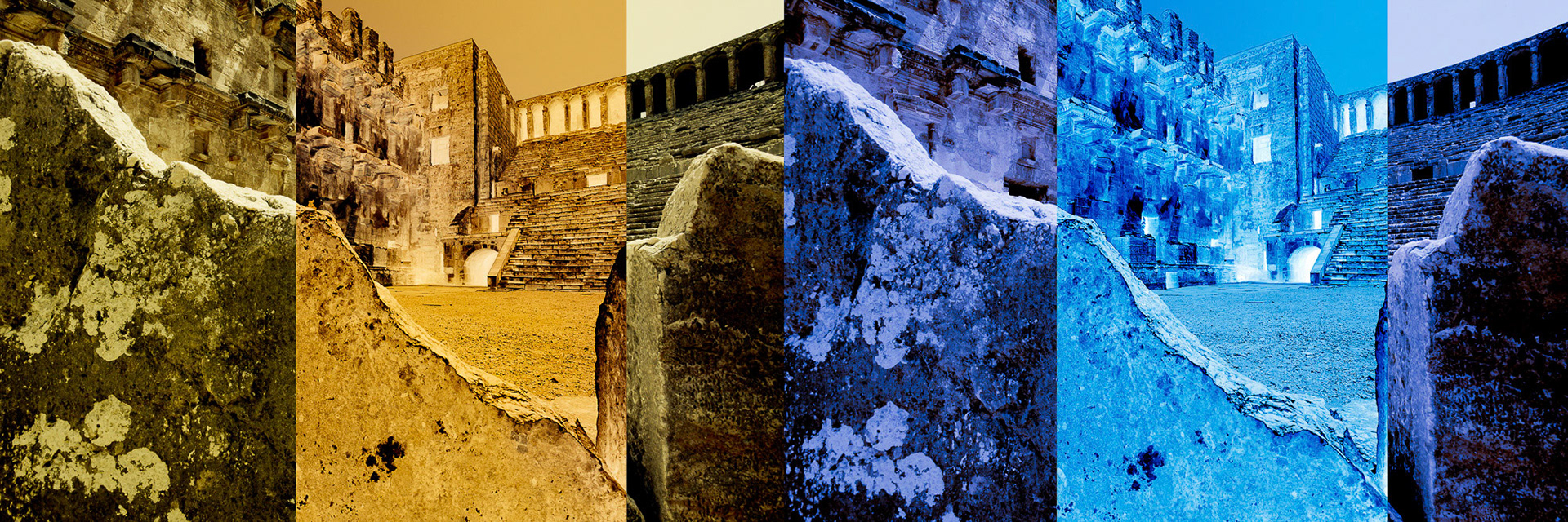 "Aspendos" - Stereoscopic image of the best-preserved theatre of antiquity, the famous Roman Theatre of Aspendos in opposite colors.