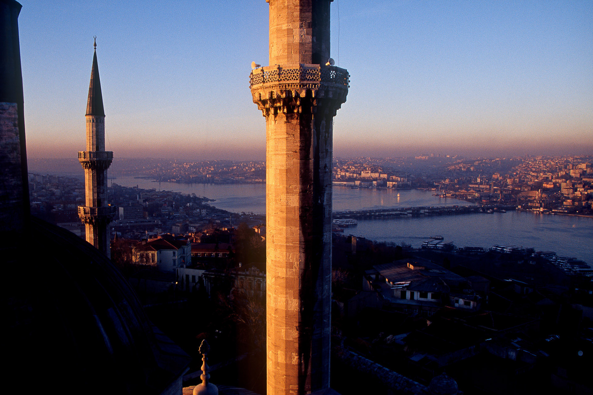 "Old City" - I climbed up on the roof of the Suleymaniye Mosque which was built in 1550-1557 by the great architect Sinan. The body of water behind the minarets is the Golden Horn.