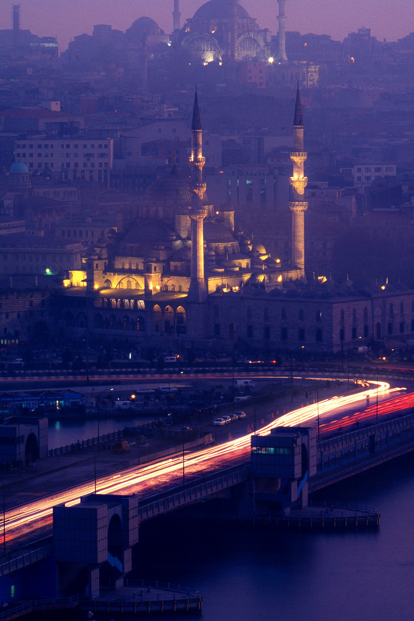 "Galata Bridge" - Galata Bridge spans the entrance to the Golden Horn. In it's place was the Byzantine iron chain preventing ships from entering the Golden Horn 600 years ago. The New Mosque is in the background.