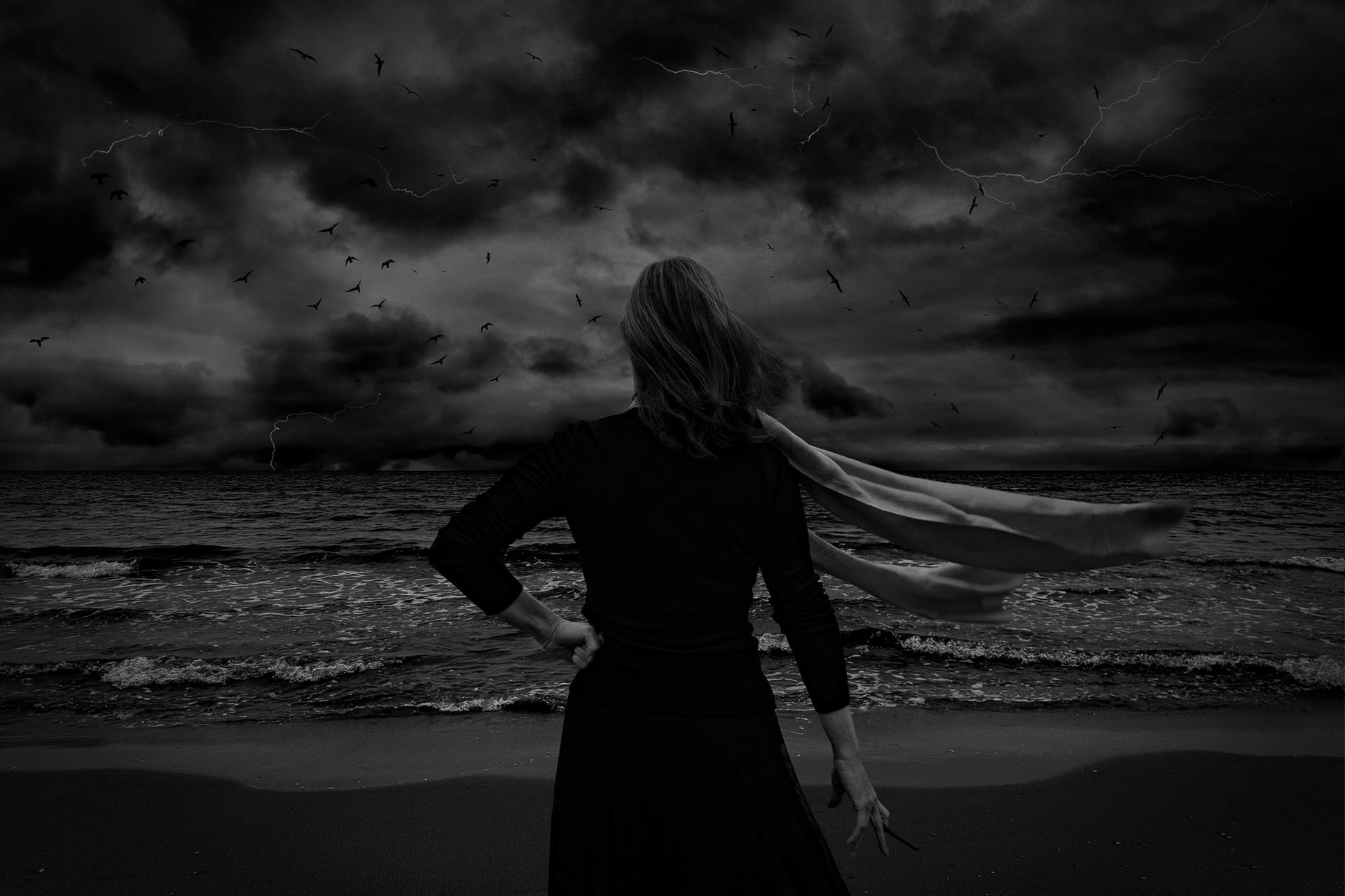 "Against All Odds" - Even though despair is as bleak as the sky, her steadfast stance is her real strength. Because the hope of a determined woman finds a way even in the darkest storms.