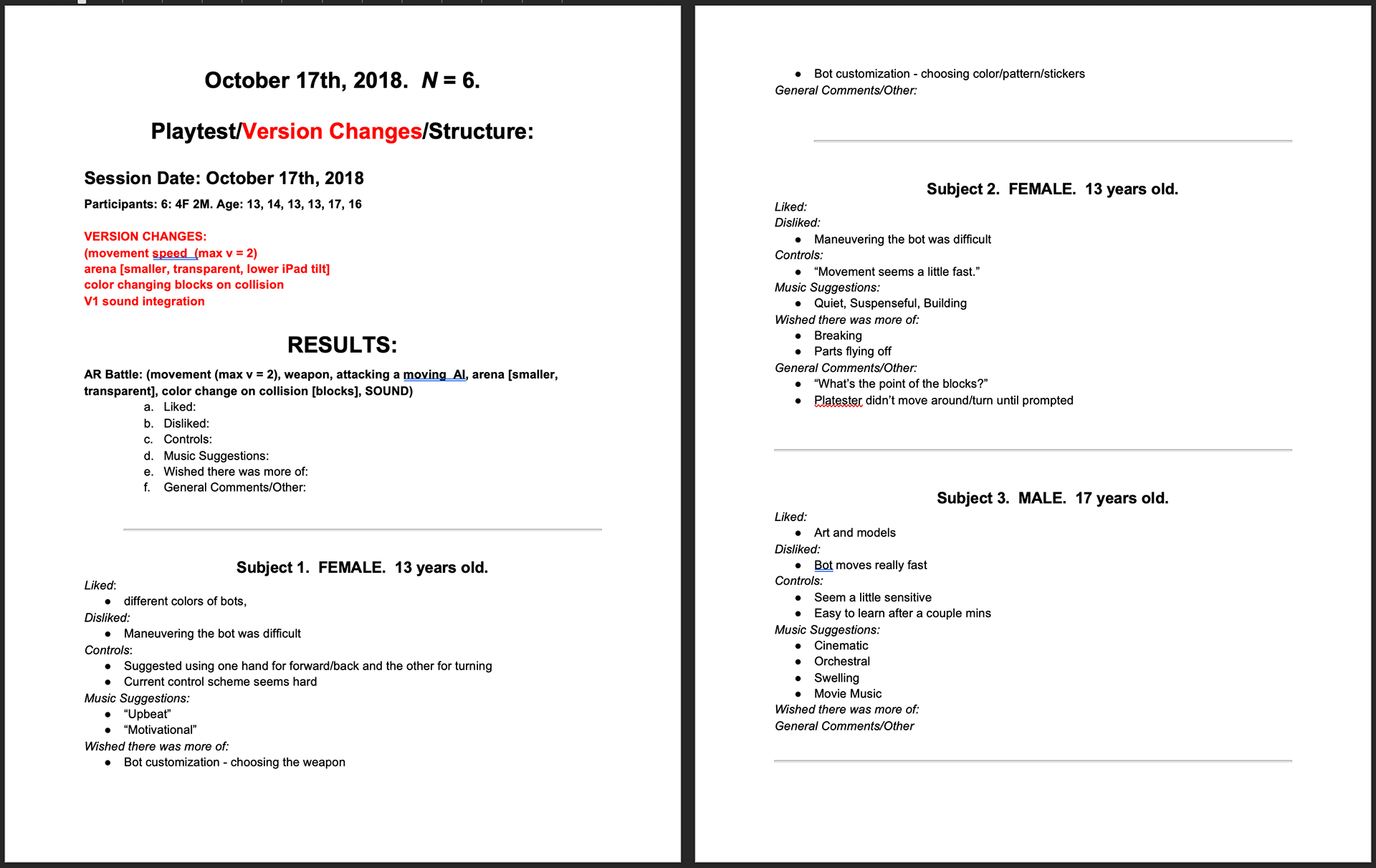 Documenting playtesting.