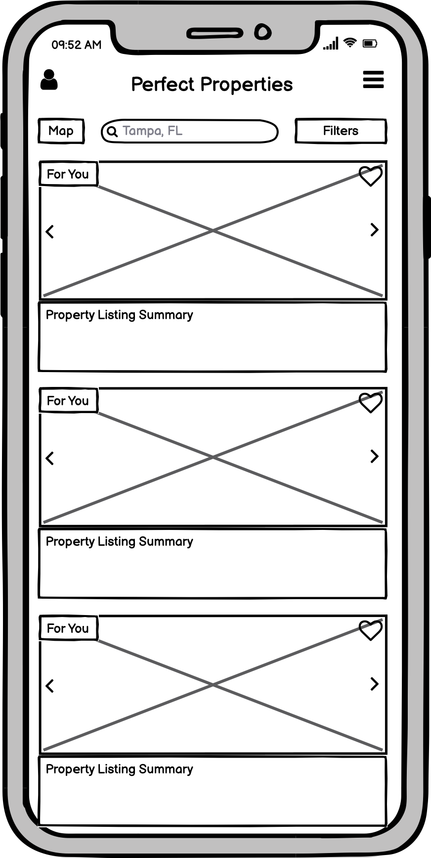 Low-fi Wireframes - Listings Page - Mobile