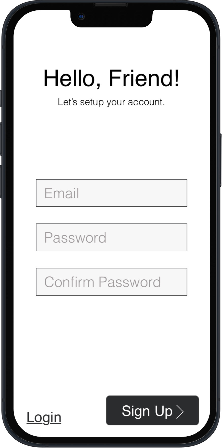 Mid-fi Wireframe - Sign Up - Mobile