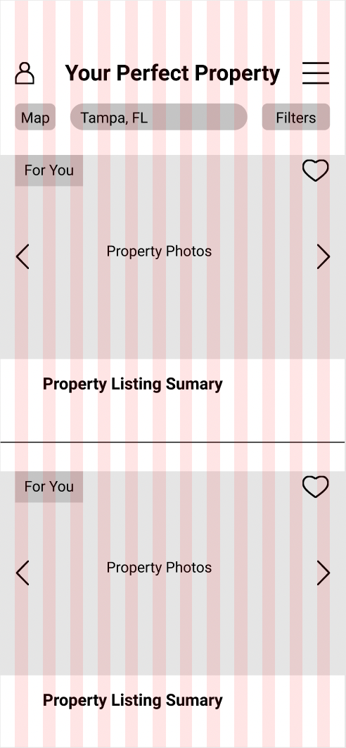 Mid-fi Wireframe - Listings Page - Mobile -Grid