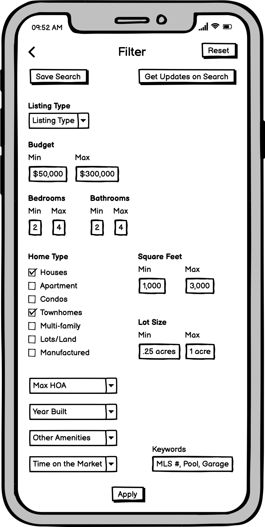 Low-fi Wireframes - Filter - Mobile
