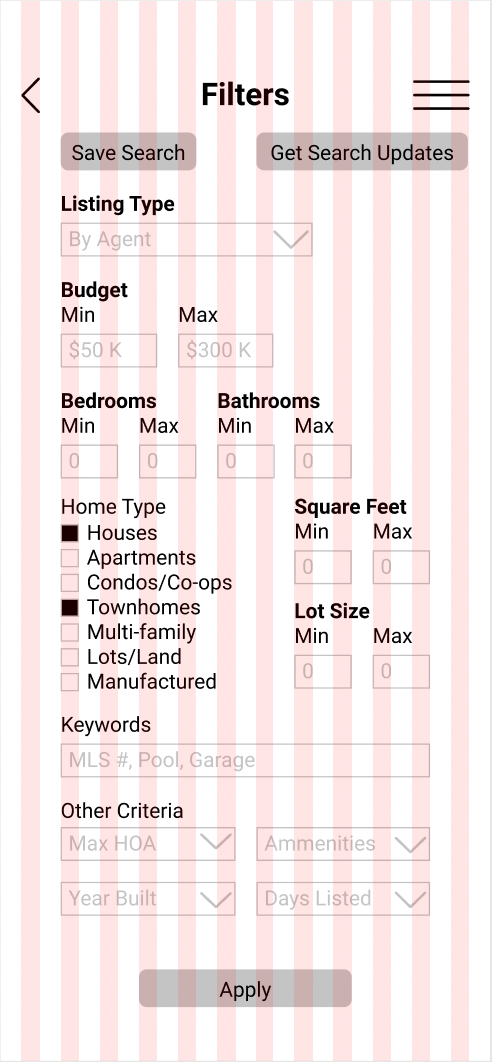 Mid-fi Wireframe - Filter - Mobile -Grid