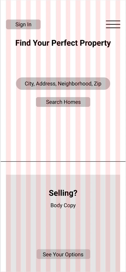 Mid-fi Wireframe - Landing Page - Mobile -Grid