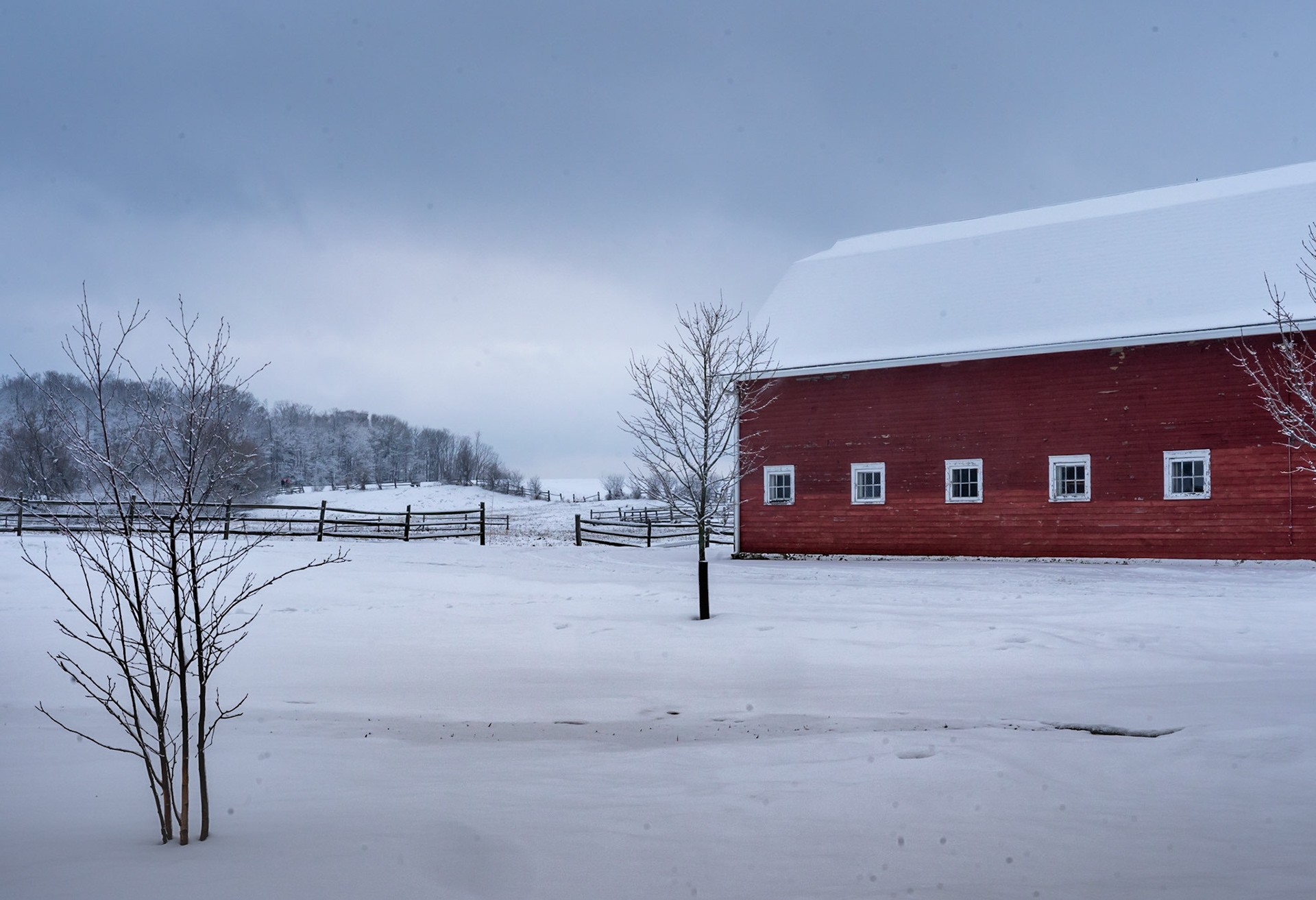 Winter Red Barn Landscape