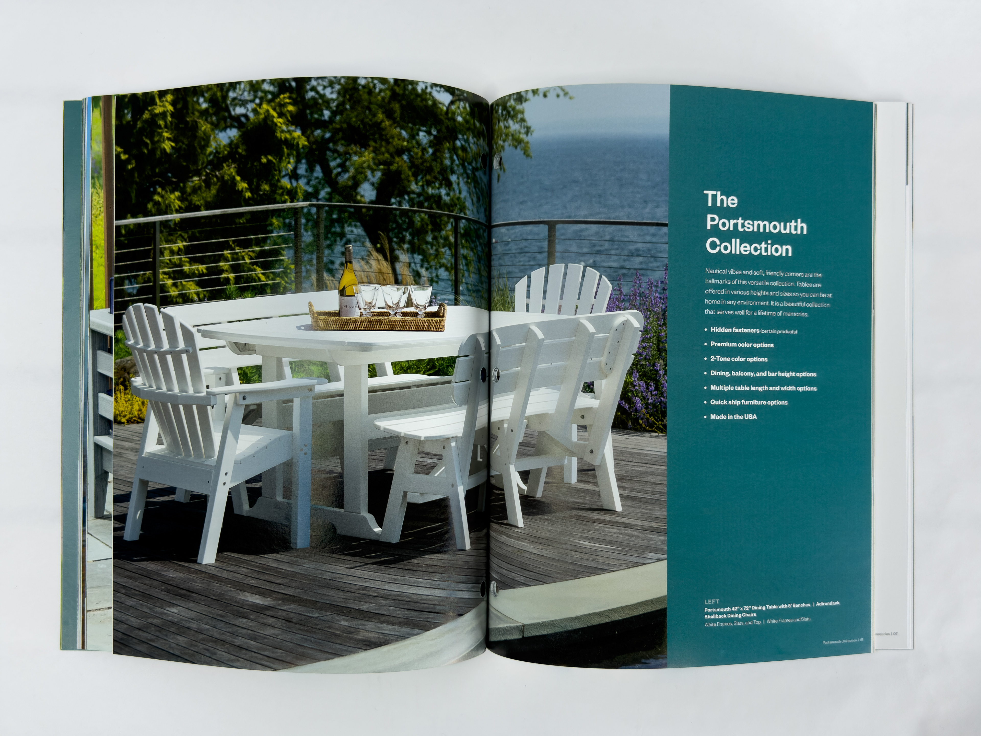 Portsmouth collection dining set on coastal deck with ocean view.