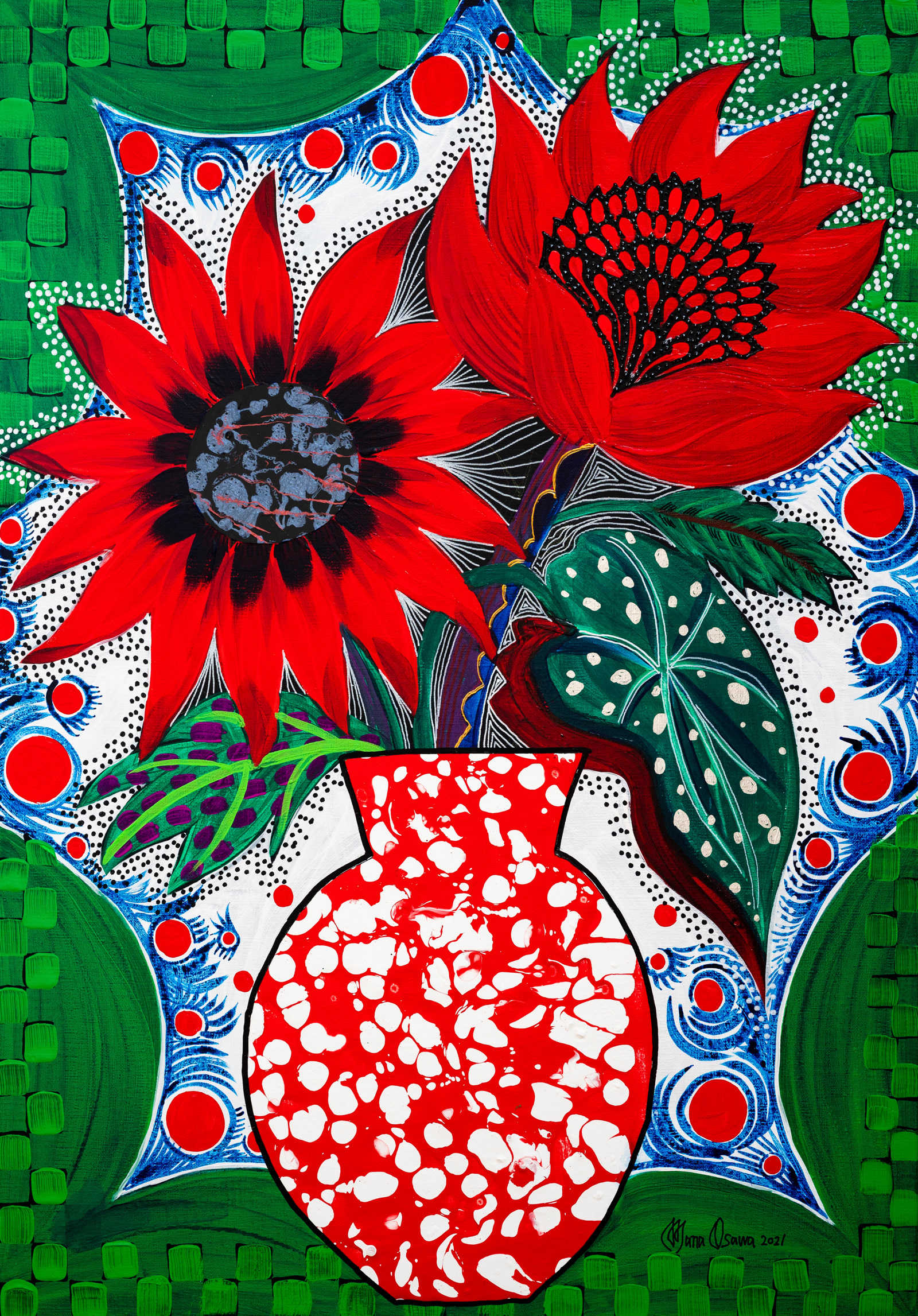 Telopea with Flower vase / M15号 Acrylic and Mixed media on Canvas