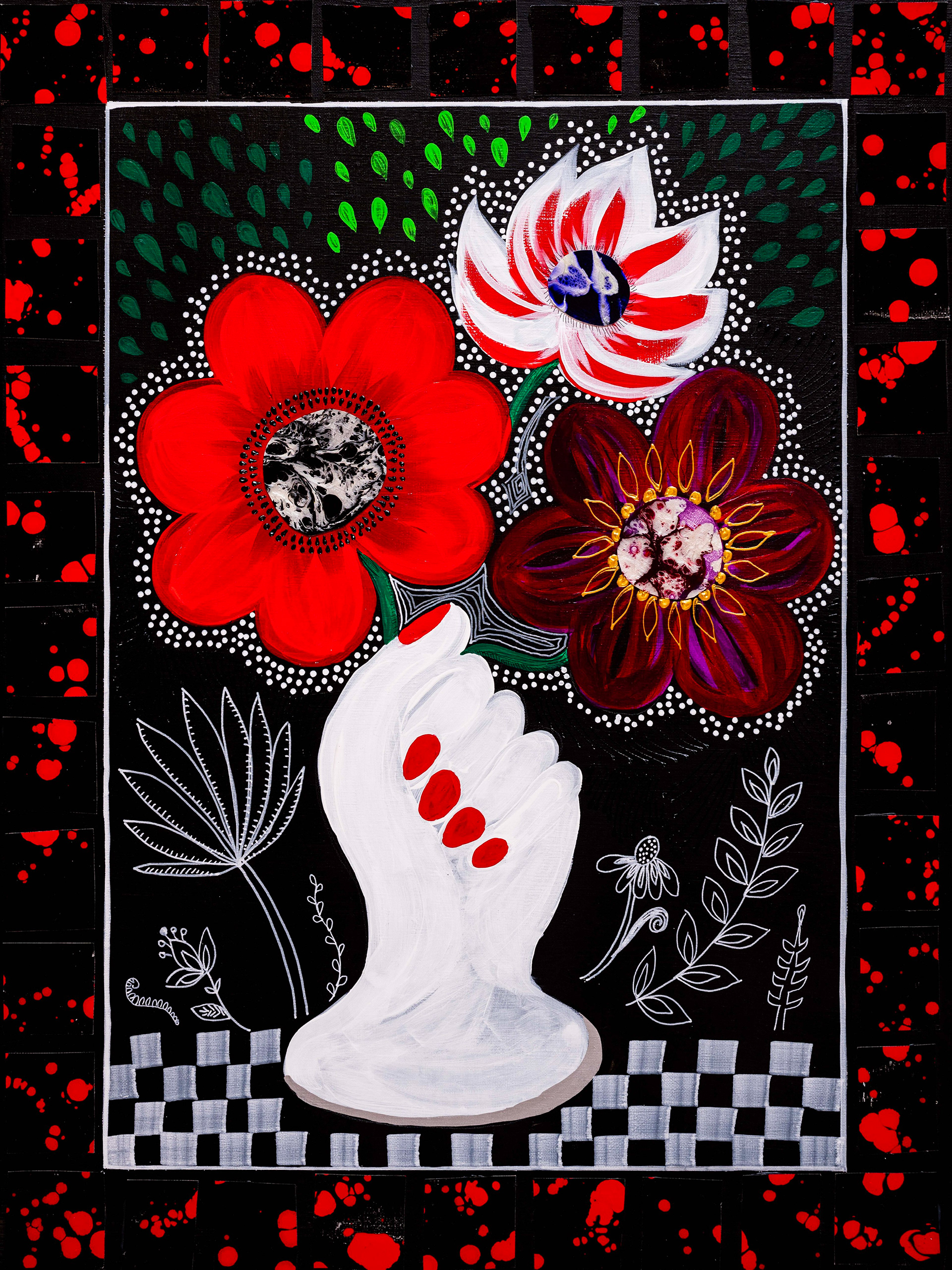 《Anemone with Flower vase HAND》P12/ Acrylic and Mixed media on Canvas