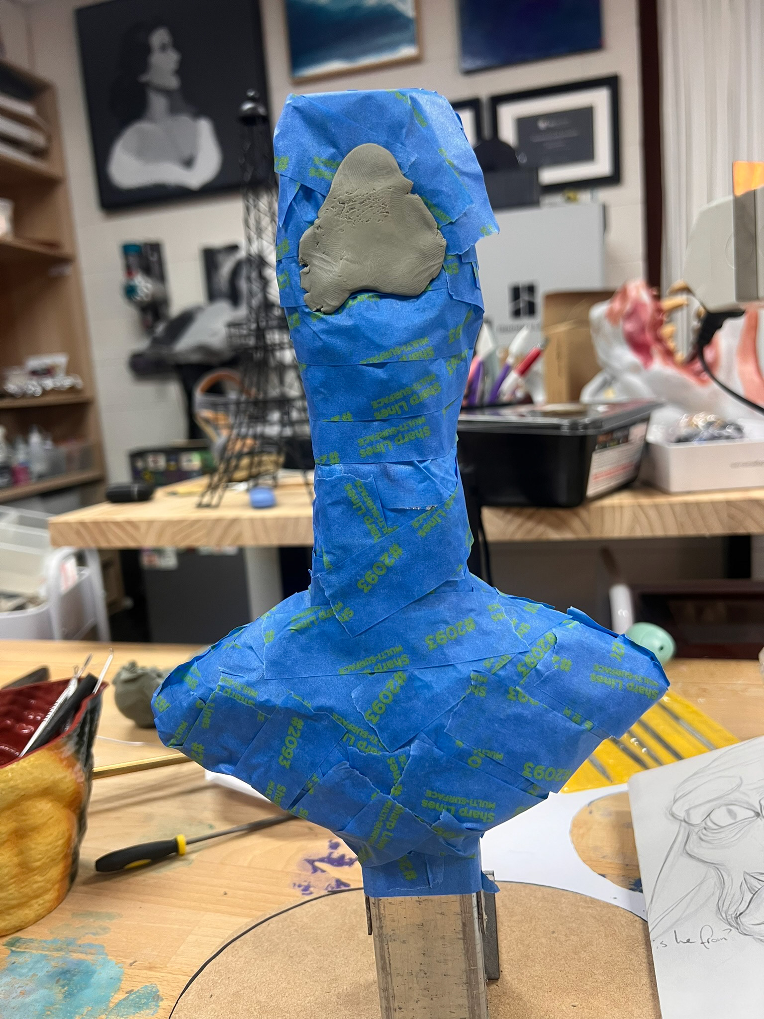 Armature built up with foil and masking tape