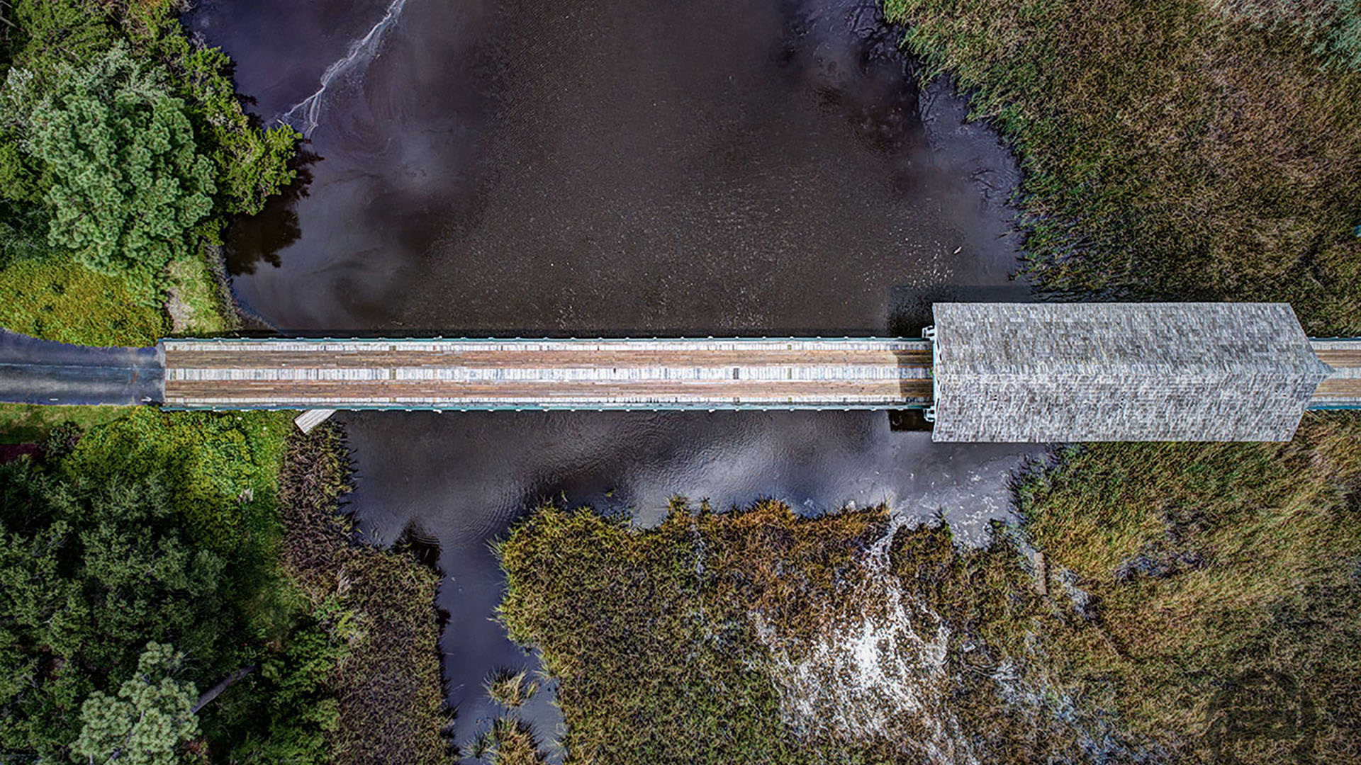 Nadir view of covered bridge in Wilmington, NC