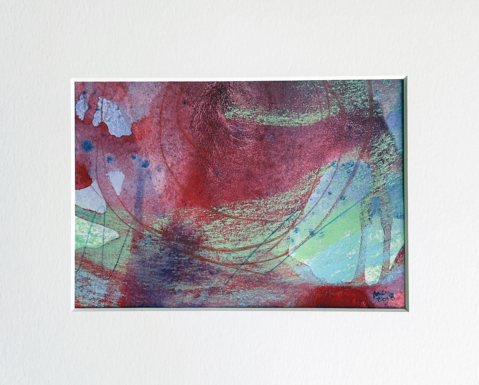 Red Horizon - Chalk Pastel and watercolor - Mat dimensions 10" x 8"h