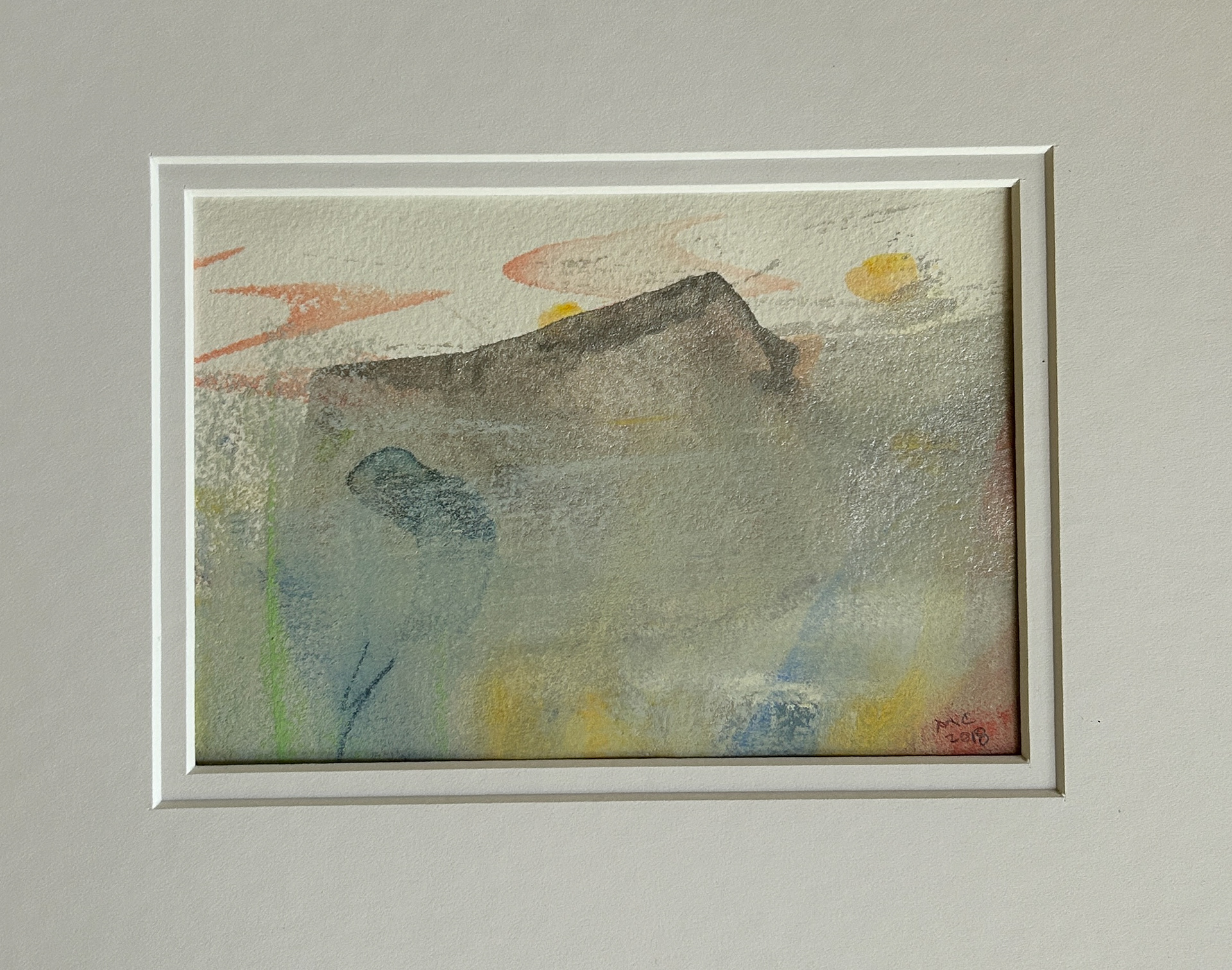 Untitled - Watercolor, chalk pastel, and iridescent acrylic - Mat dimensions 10" x 8"h