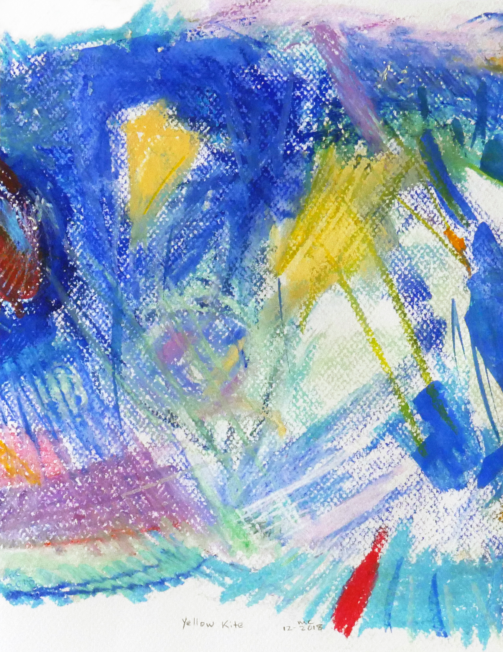 Yellow Kite - Challk Pastel - Frame Dimensions 12.5"w x 15.625"h - Saw Tooth Frame