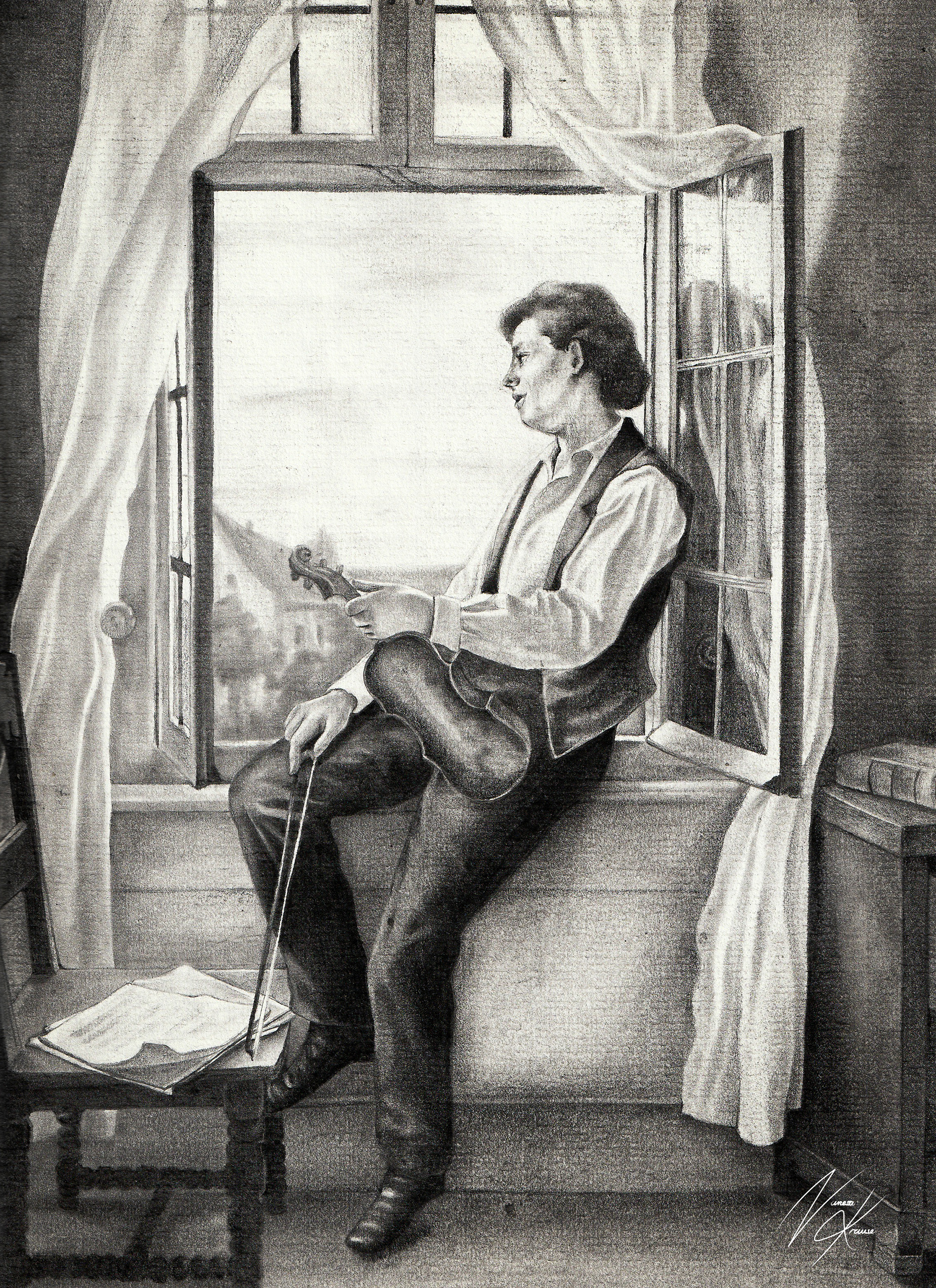 "Geiger am Fenster" Studie nach Otto Scholderer, 2022