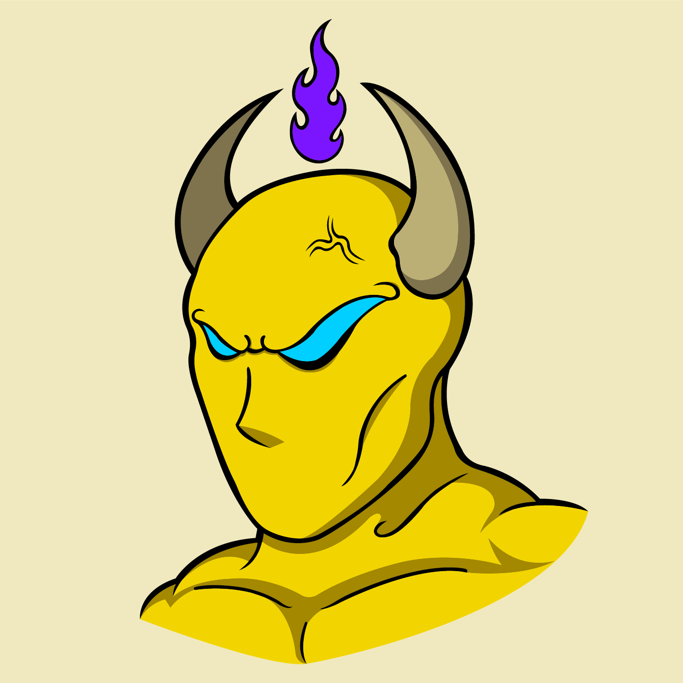 Yellow demon with purple flames floating above its head.