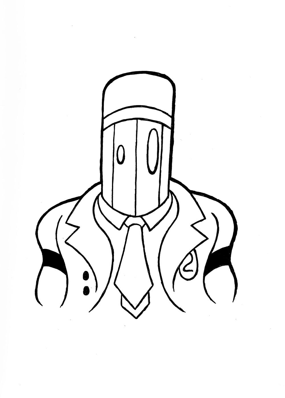 Pencil drawing of a pencil wearing a suit and tie.