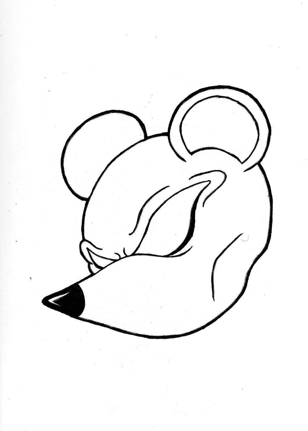 Pencil drawing of a rat with bloodshot eyes.