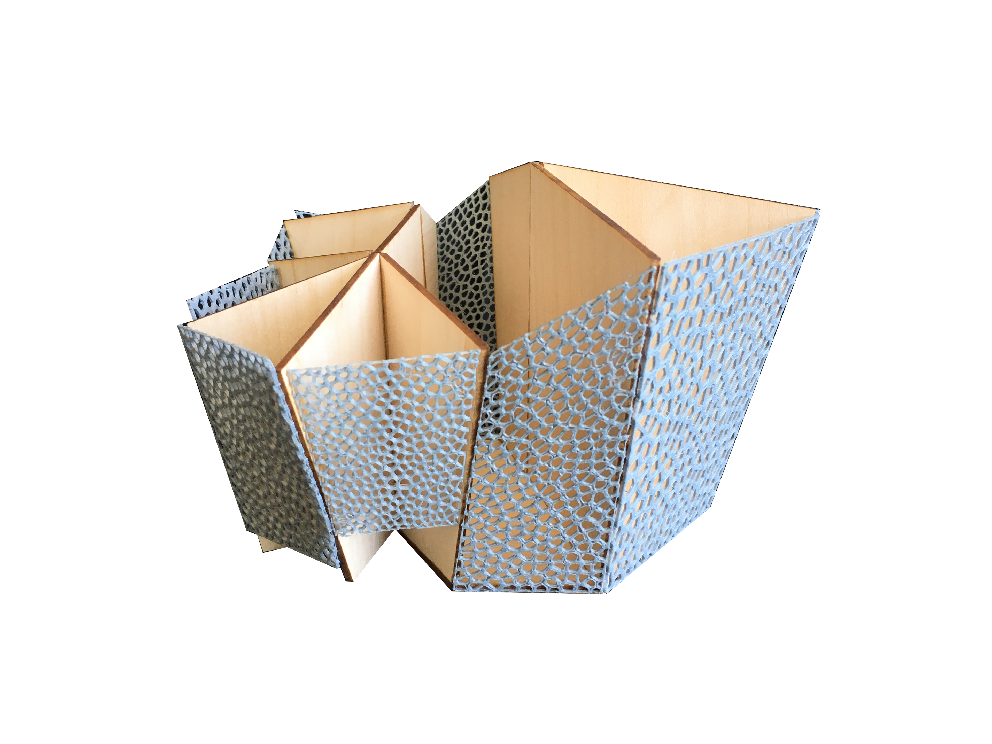 Final Gestural Model Demonstrating Structural Massings (Wood) and Facade Elements (3D Printed Sheets)