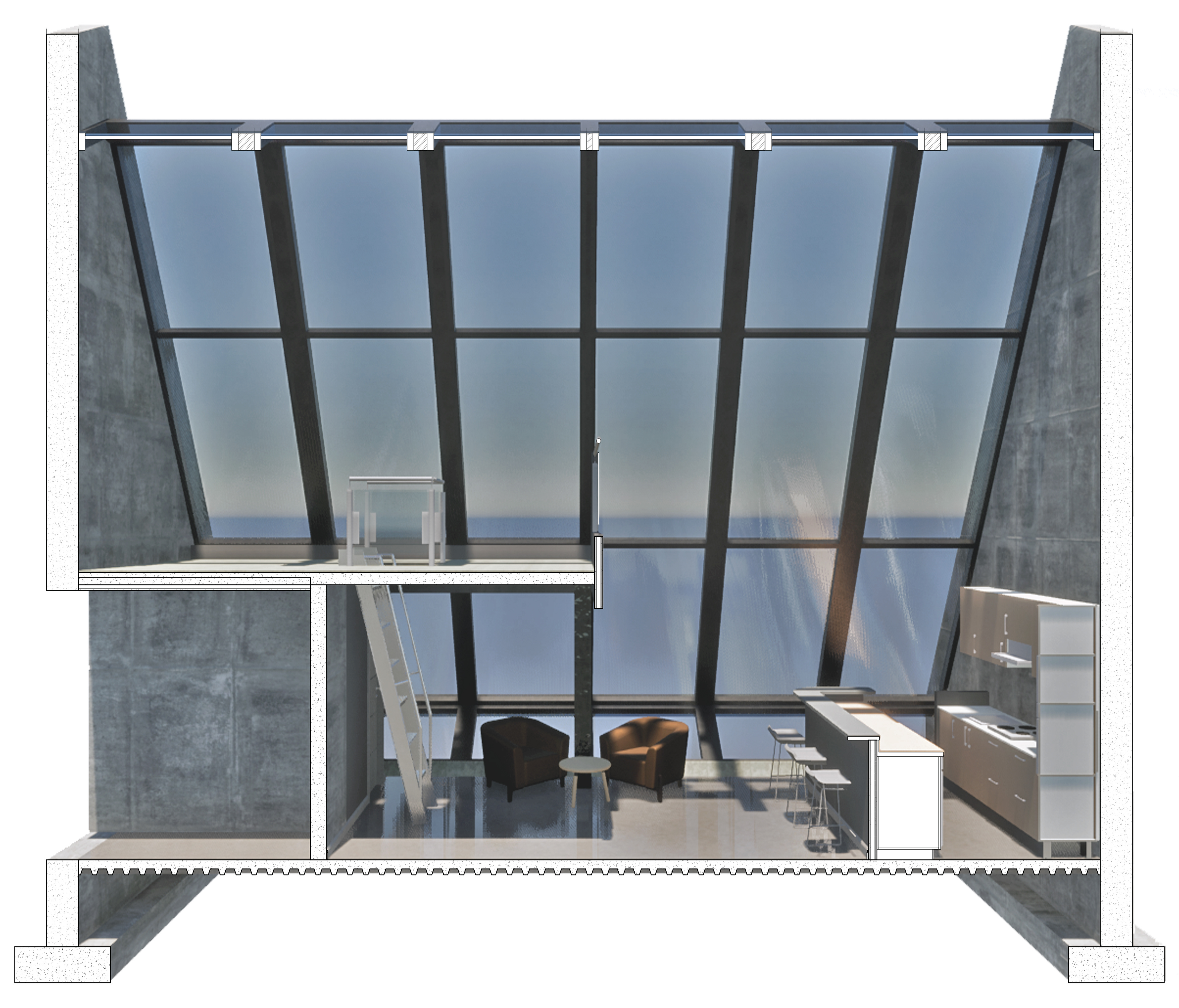 South-to-North Section Perspective