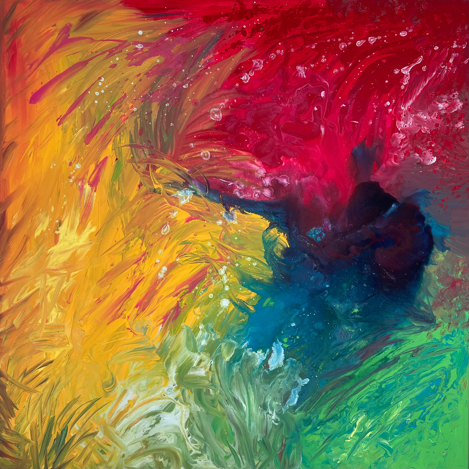 Papoušek Ara, 100 x 100 cm, 2022