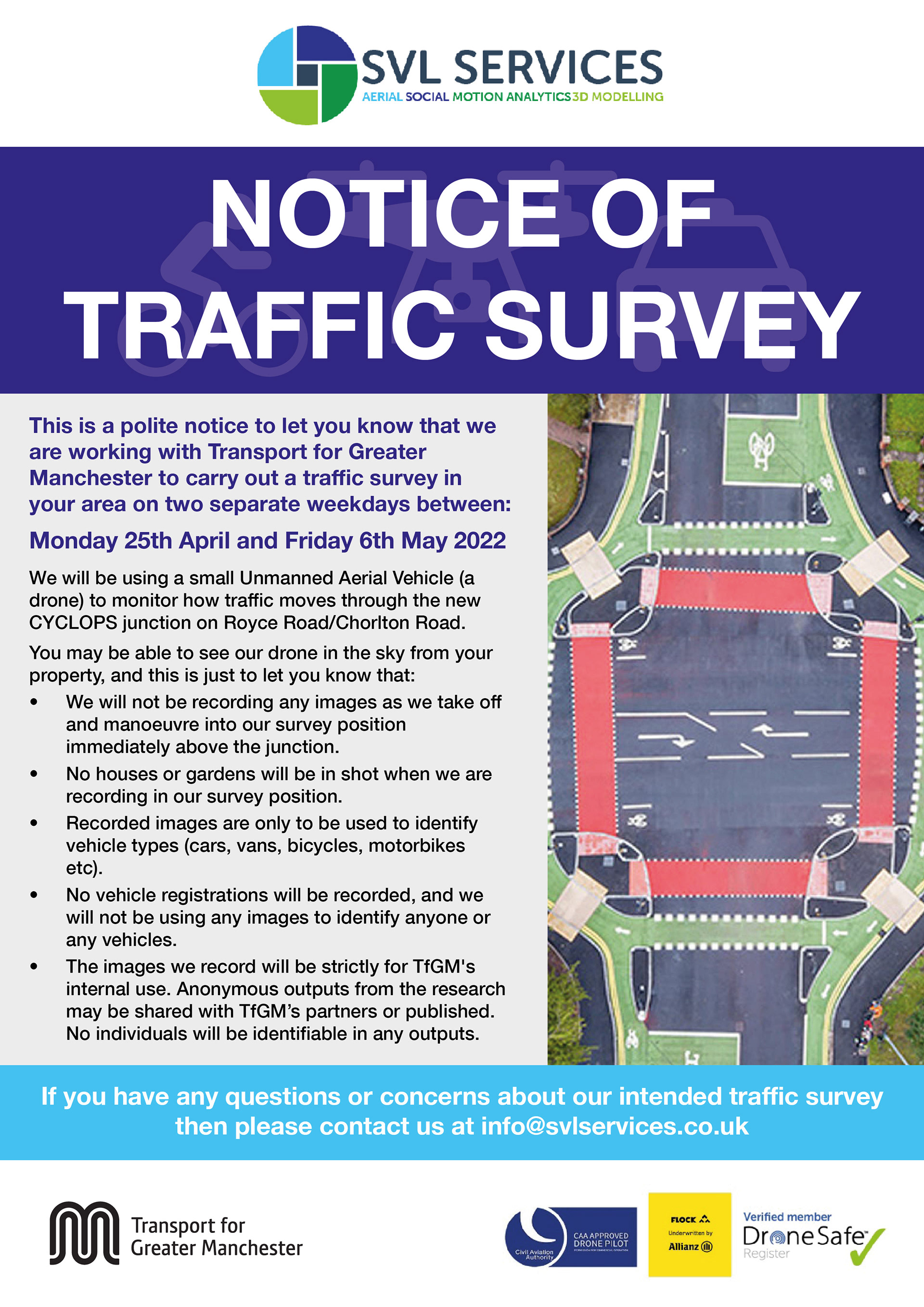 Flyer for aerial traffic survey to be conducted by SVL Services