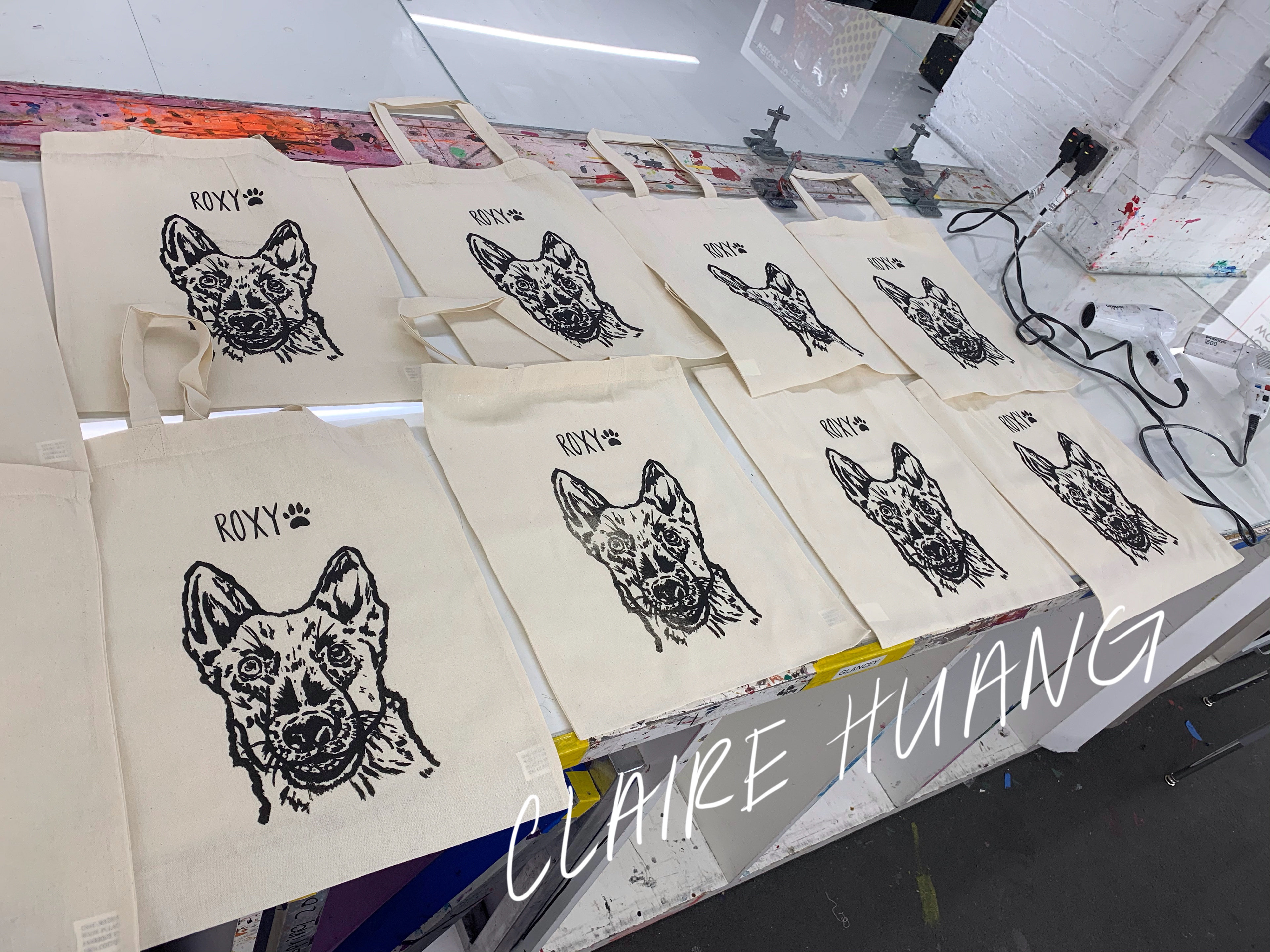 SIlk-screened on Tote bags