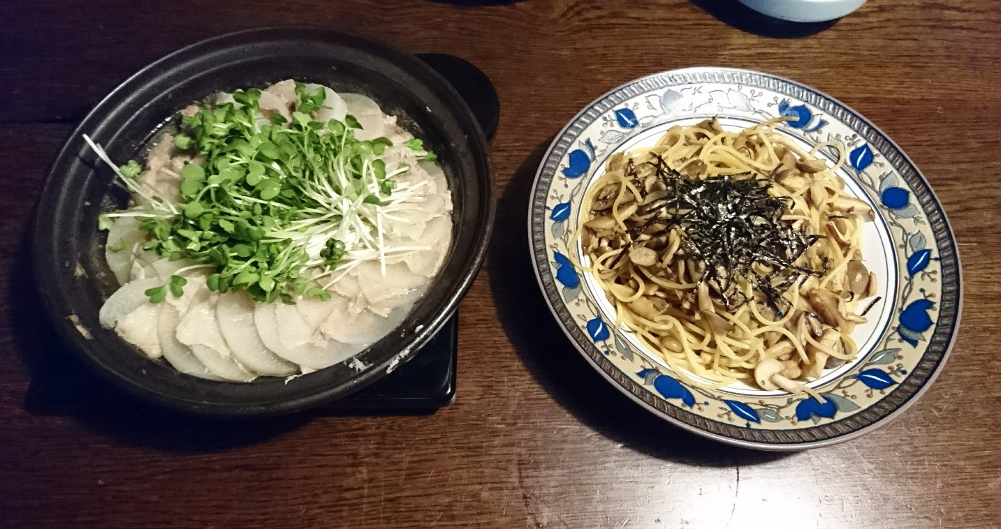 キノコスパゲッティ＆豚バラ大根ミルフィーユ