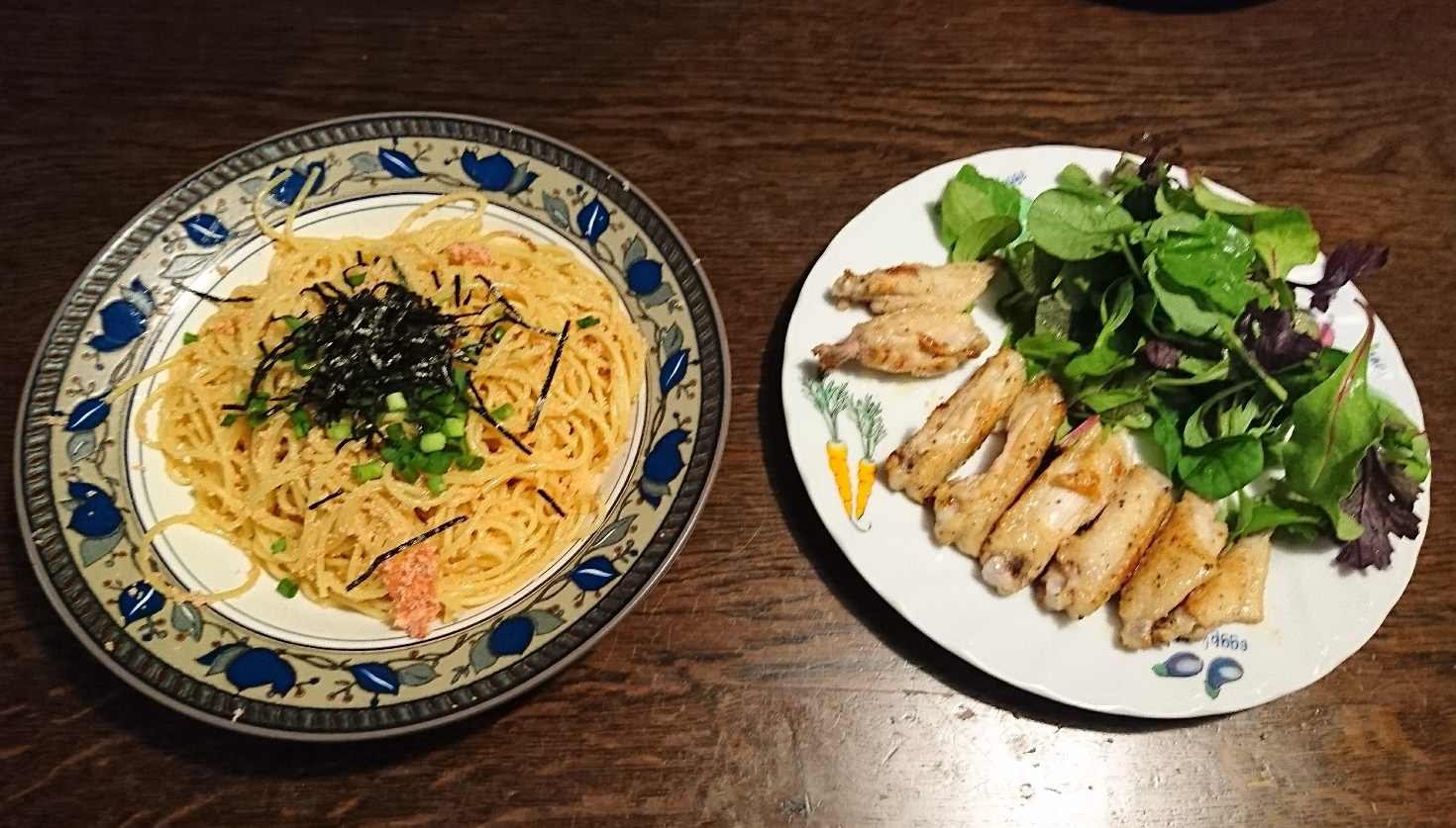 明太子クリームスパゲッティ＆ウィングチキン