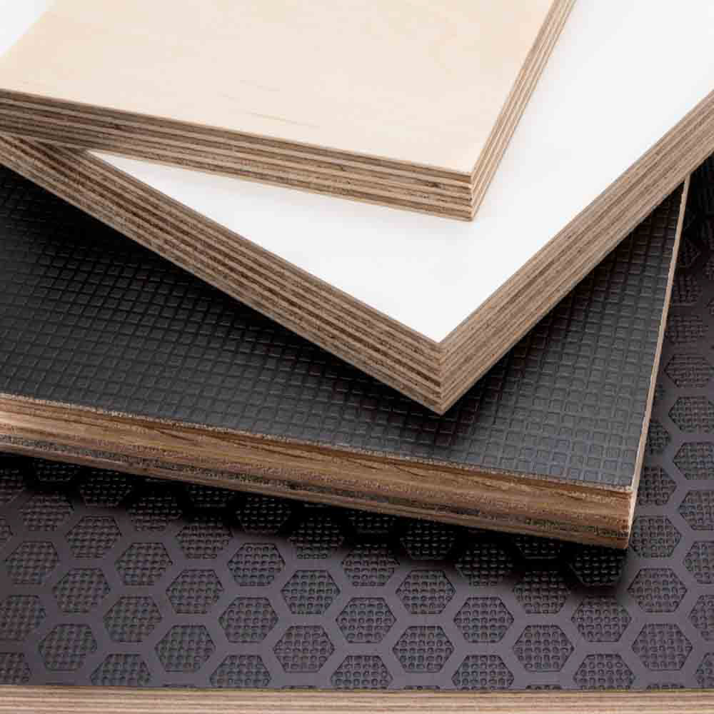 Plywood sheet samples showing layered edges
