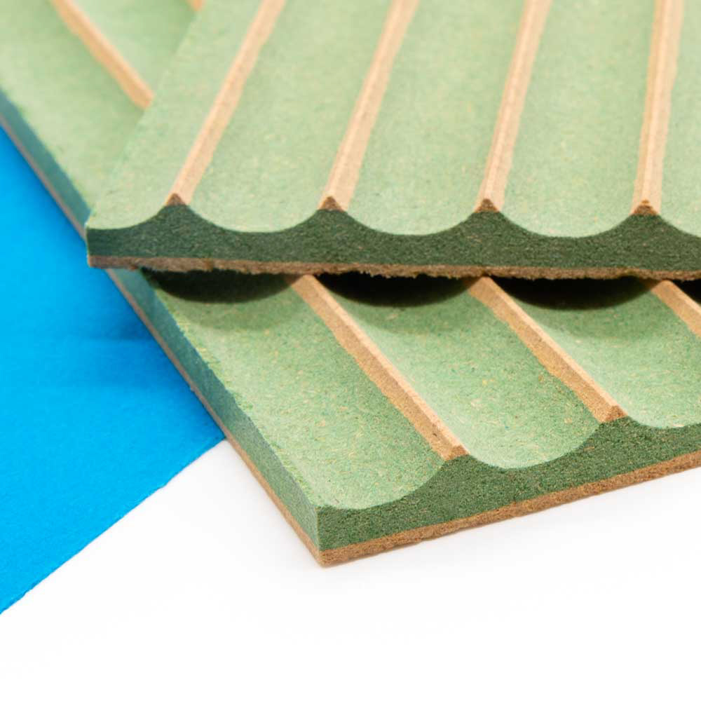 Green fluted MDF panelling samples