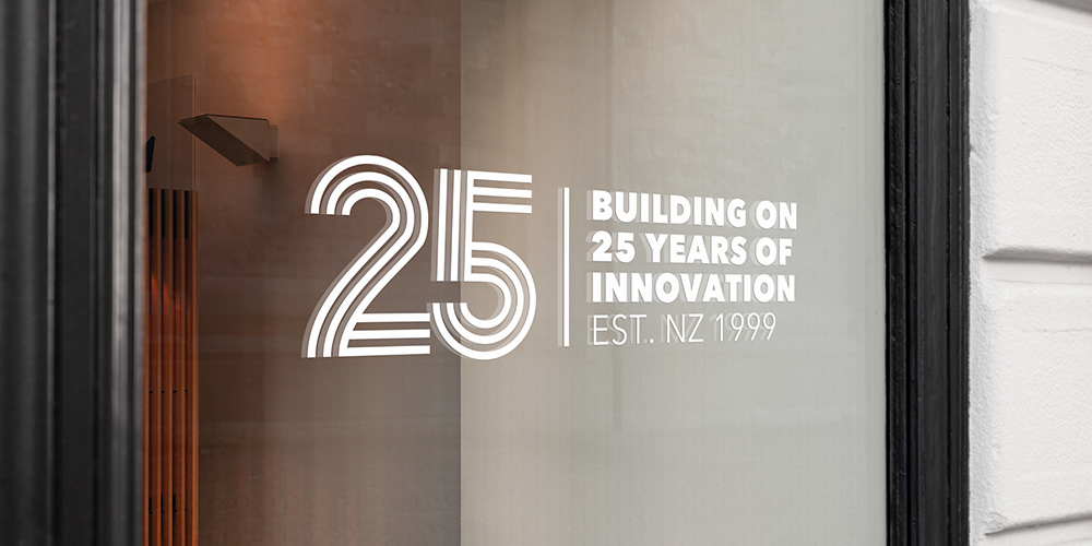 25 Years Logo on window by Onyx Design