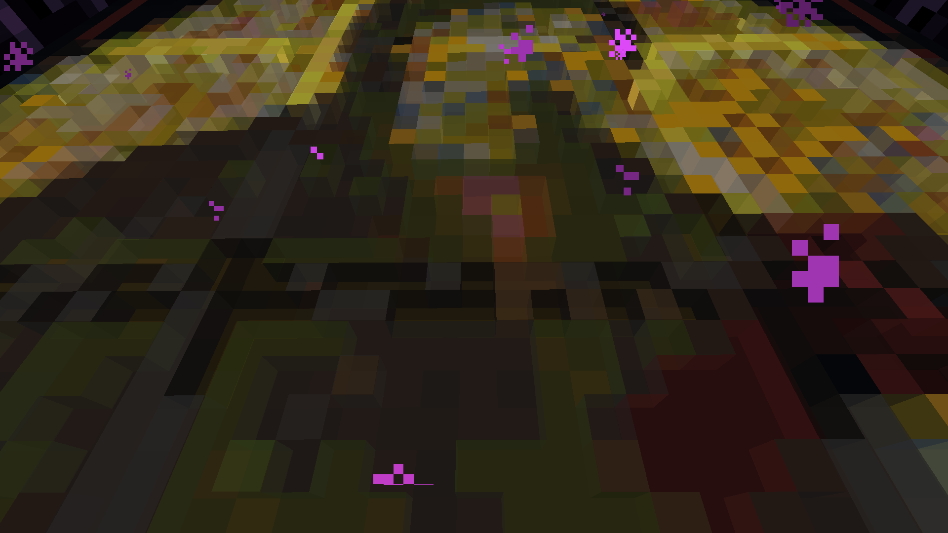 Up close and personal, Minecraft blocks allow for a very limited color pallet, so I expanded it via layering the blocks with stained glass. Similar to my trick with screenprinting.