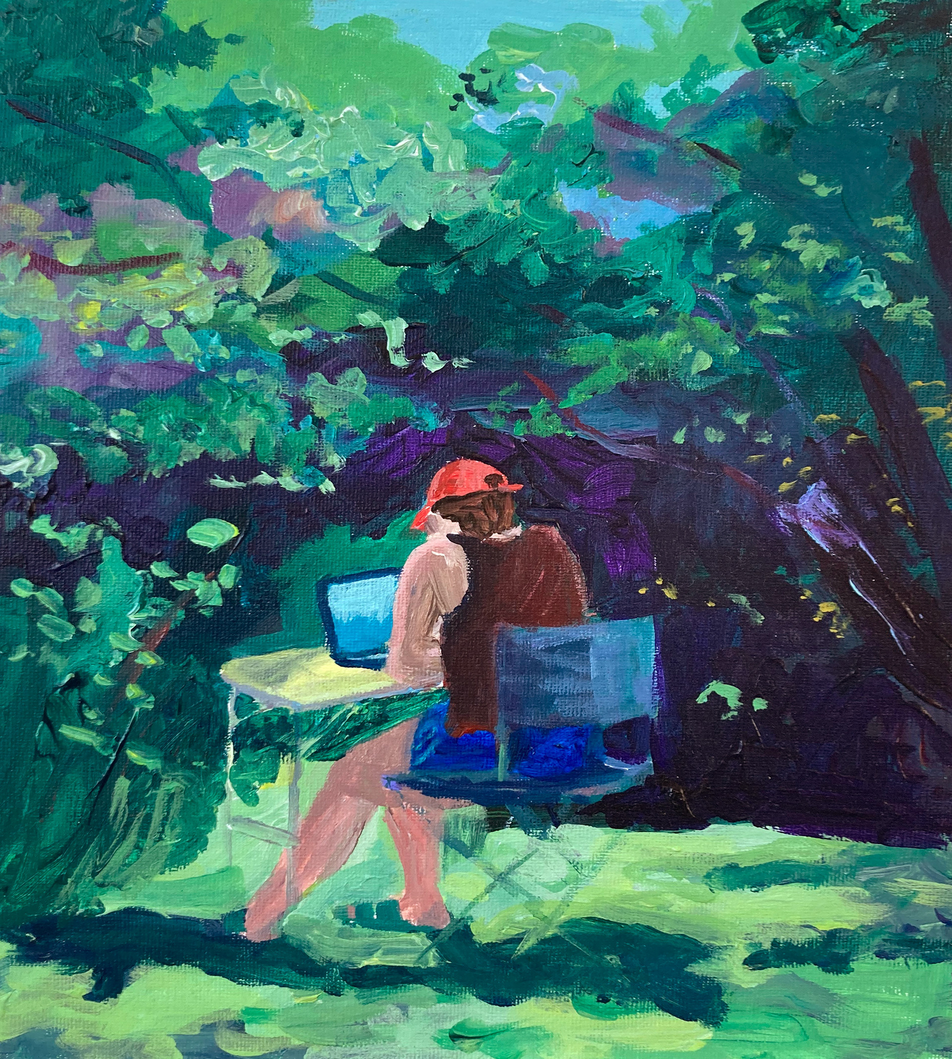 Kamperen, acrylic on cardboard, 24 x 30 cm