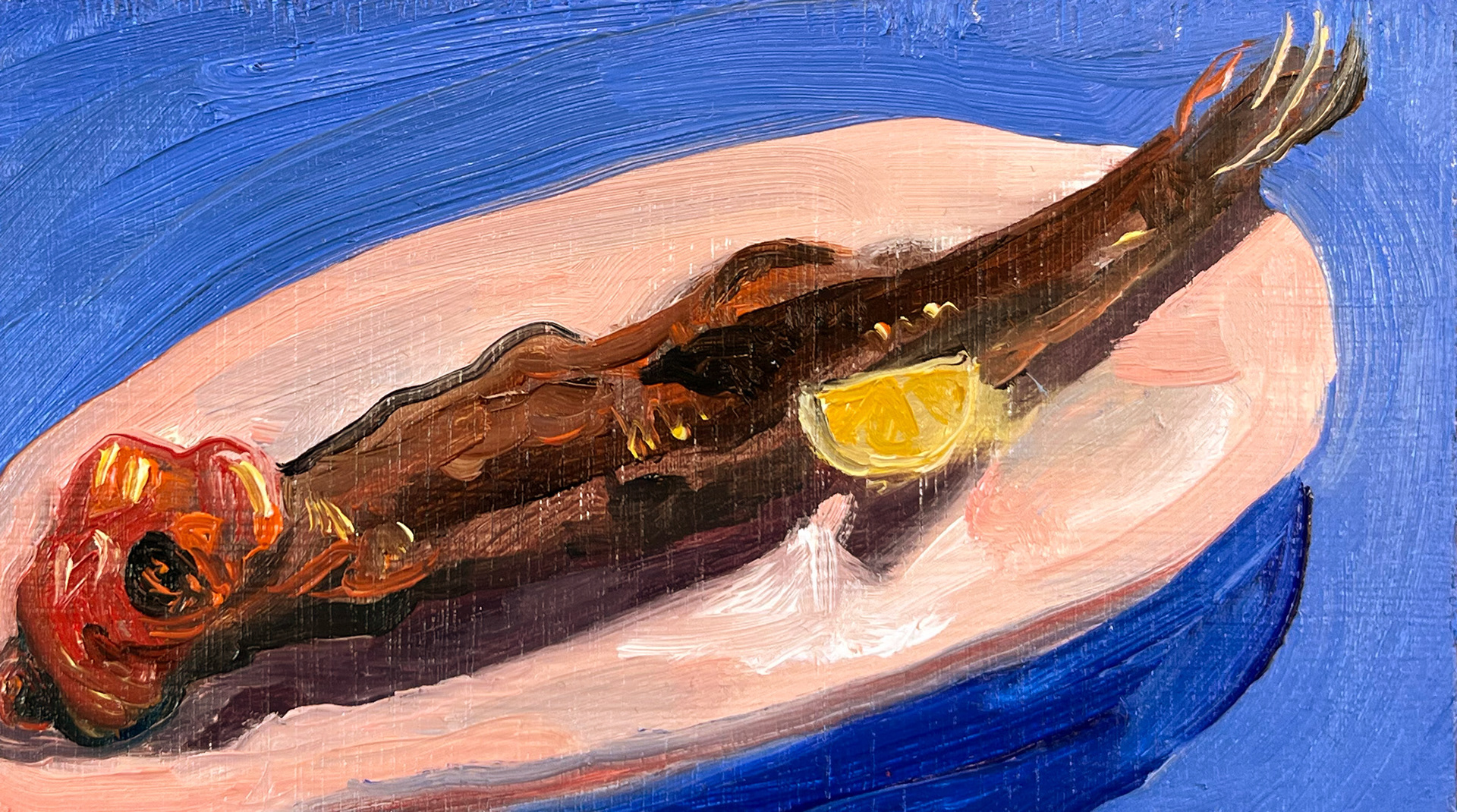 Gedroogde Haring, oil on wood, 13,5 x 7,5 cm, 2022 