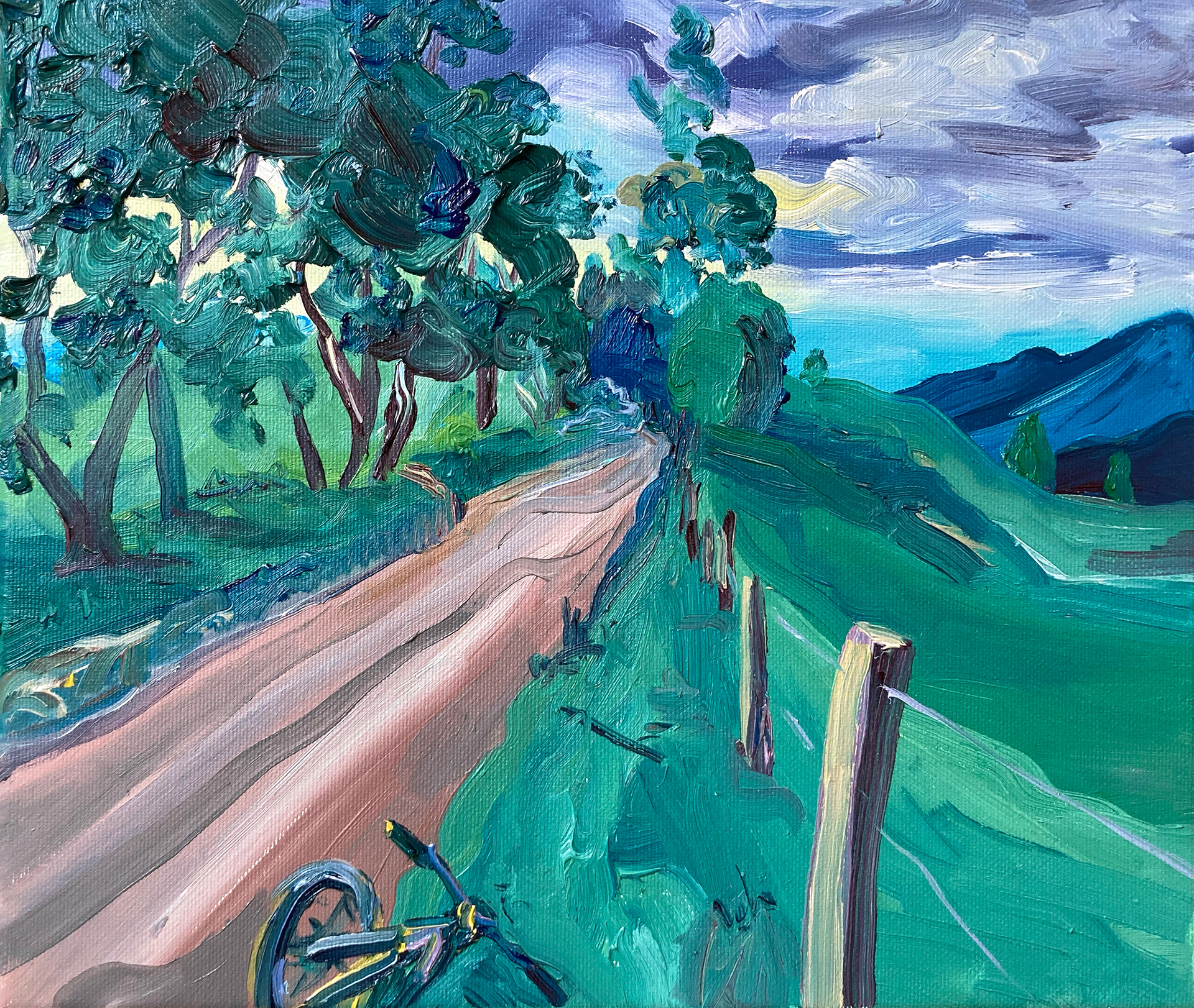 Downhill, olieverf op doek, 24 x 30 cm, 2021