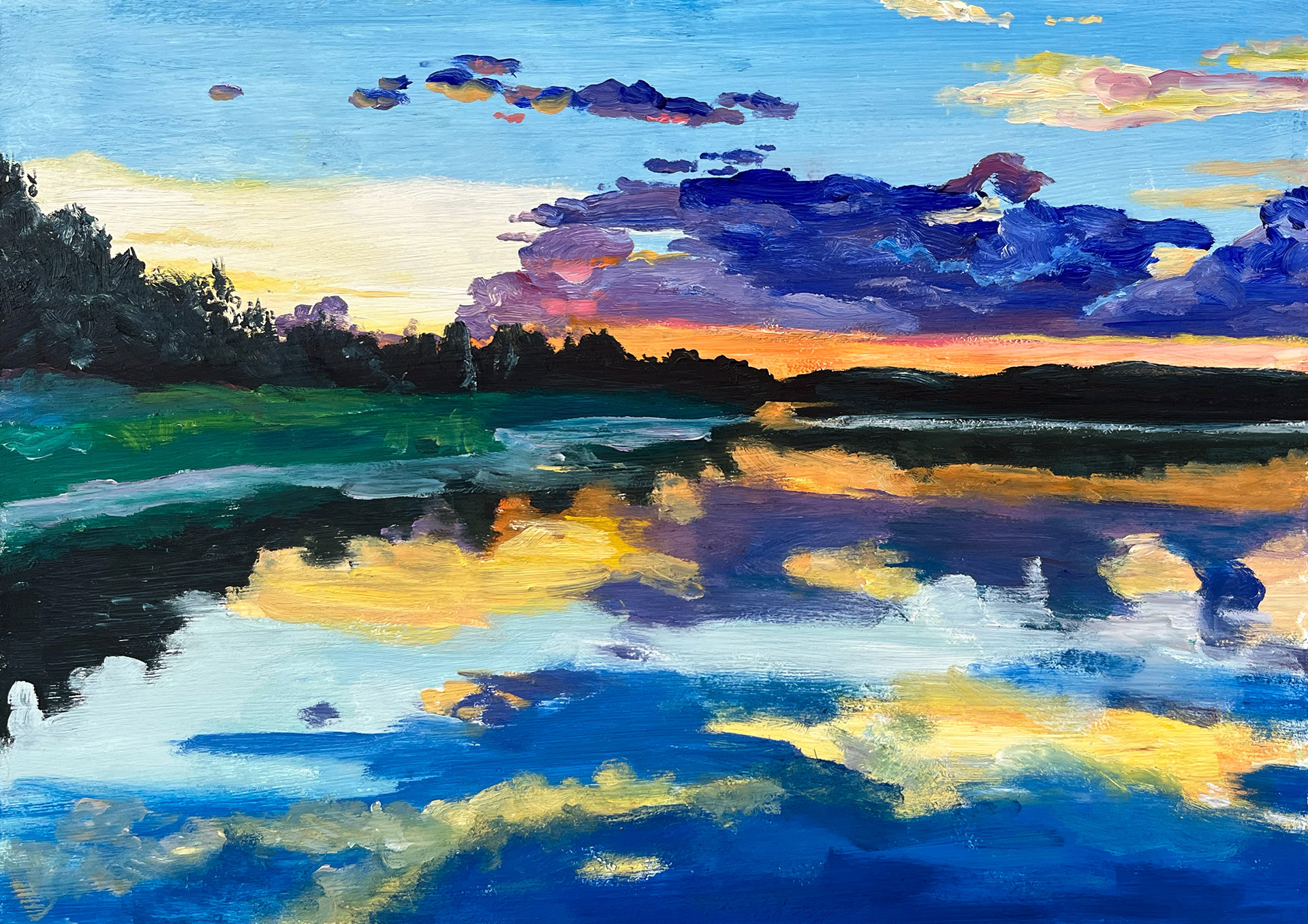 Zonsondergang in Äspö, oil on wood, 42 x 30 cm, 2022