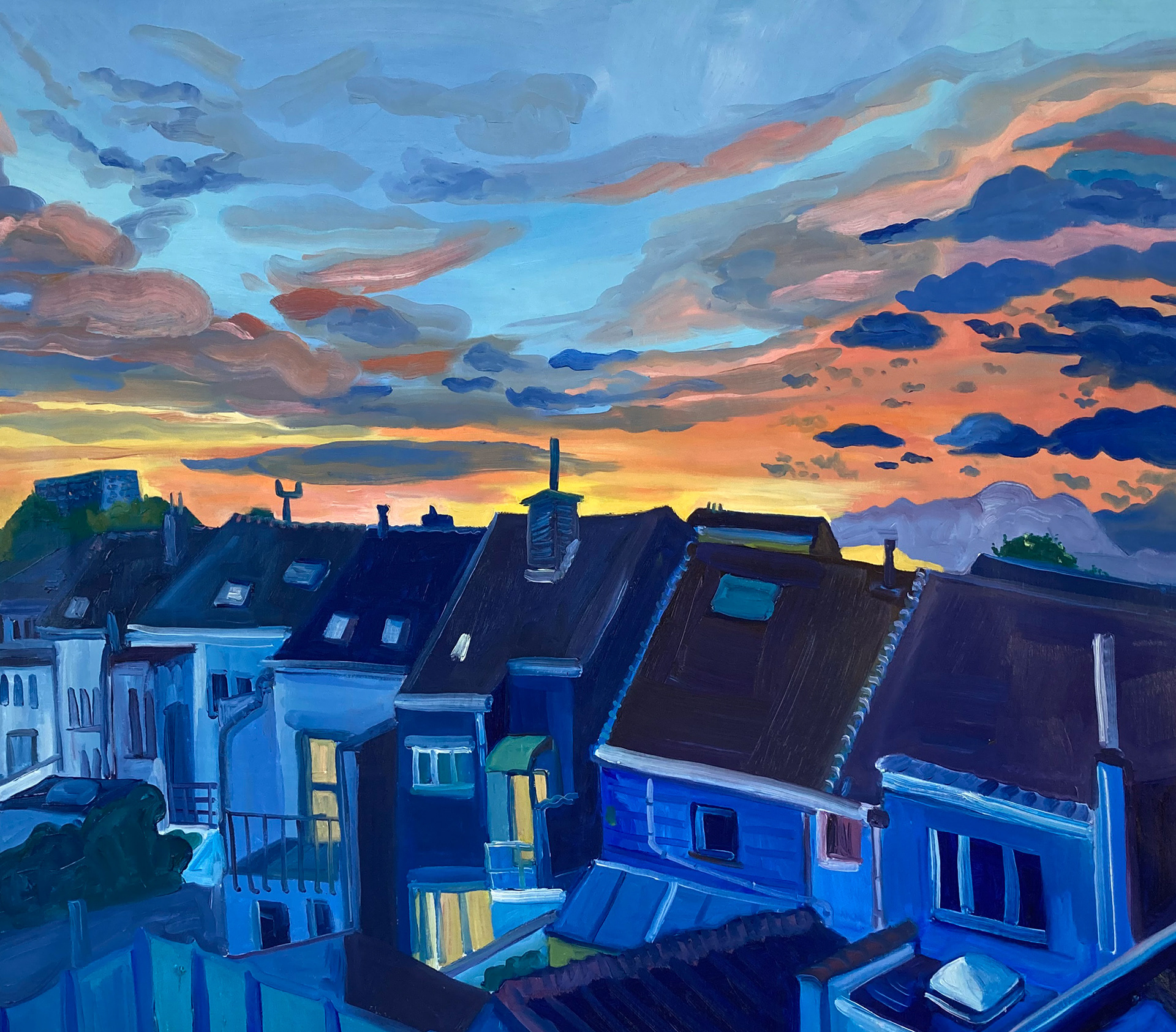 Daken Oostende, oil on canvas, 100 x 85 cm, 2023