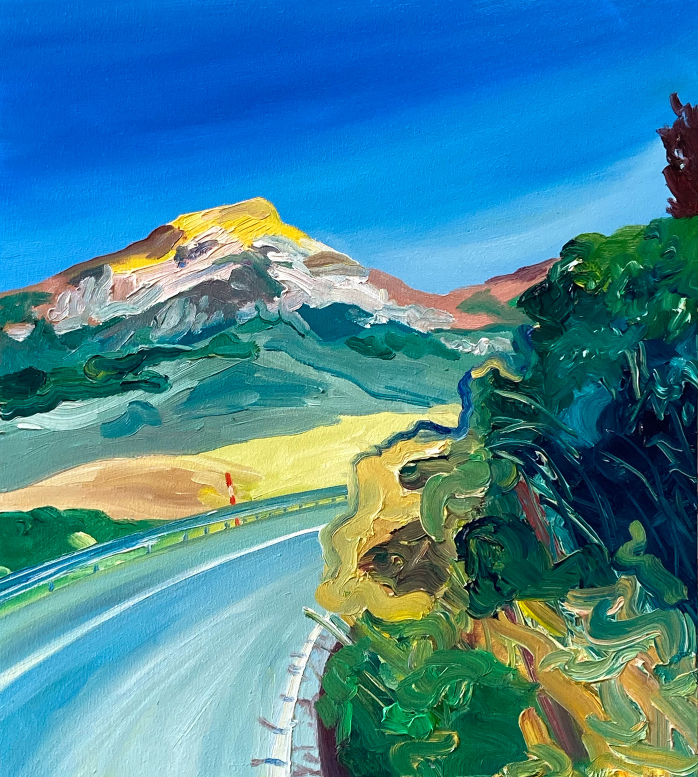 Sunny Summit, olieverf op MDF, 35 x 40 cm, 2021