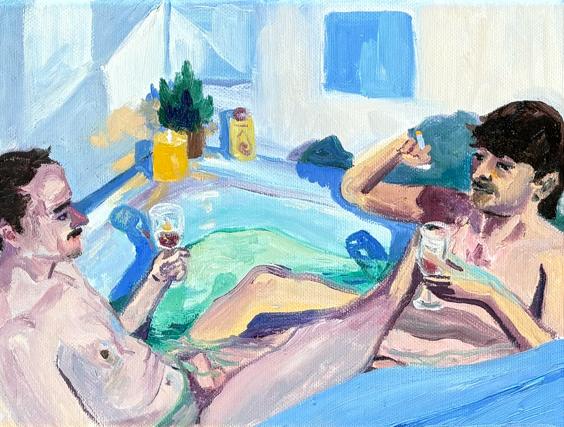 Bram en Angelo in Bad, 18 x 24 cm, oil on canvas