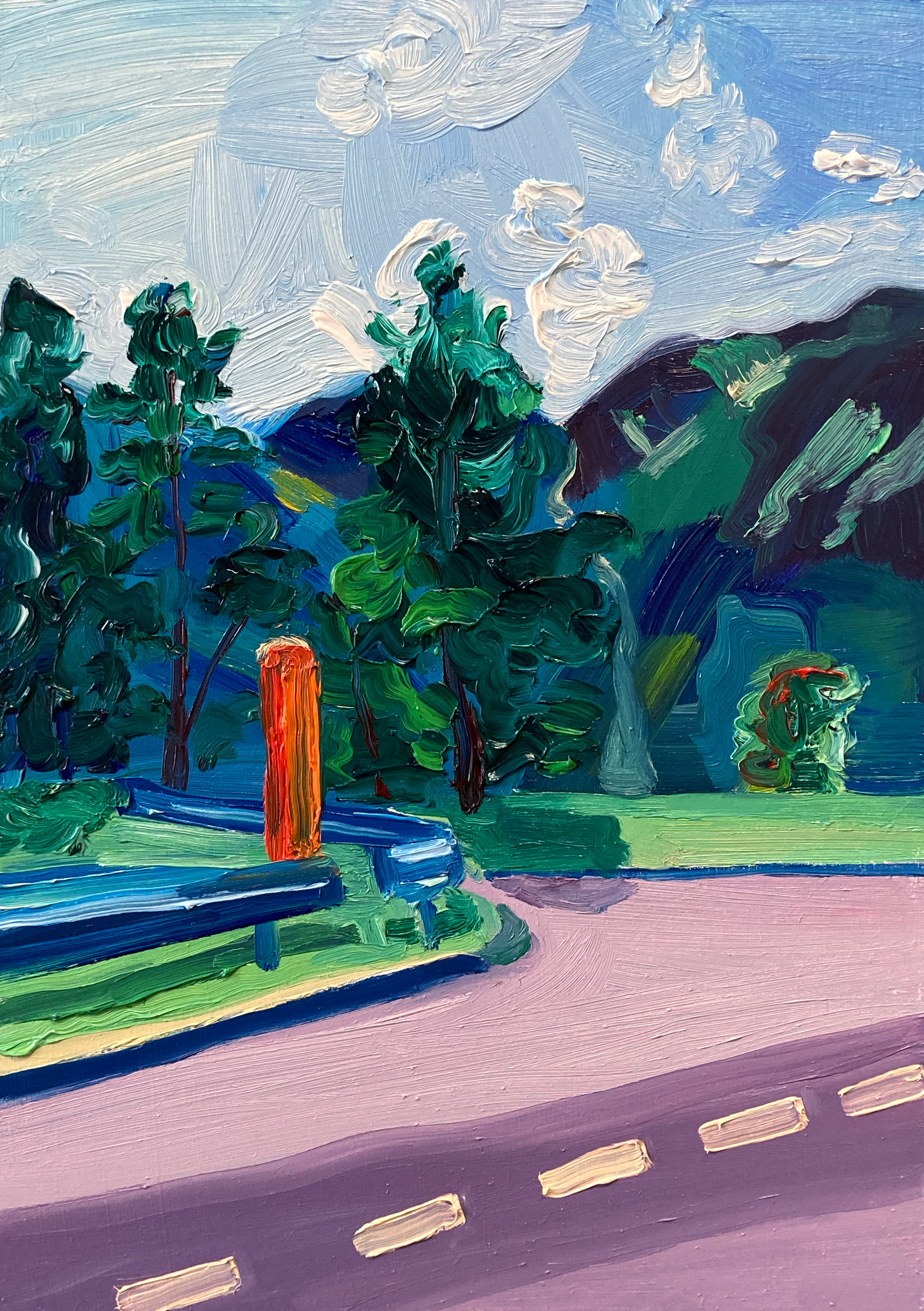 Landschap met Oranje Paal, oil on wood, 20,5 x 29 cm, 2021