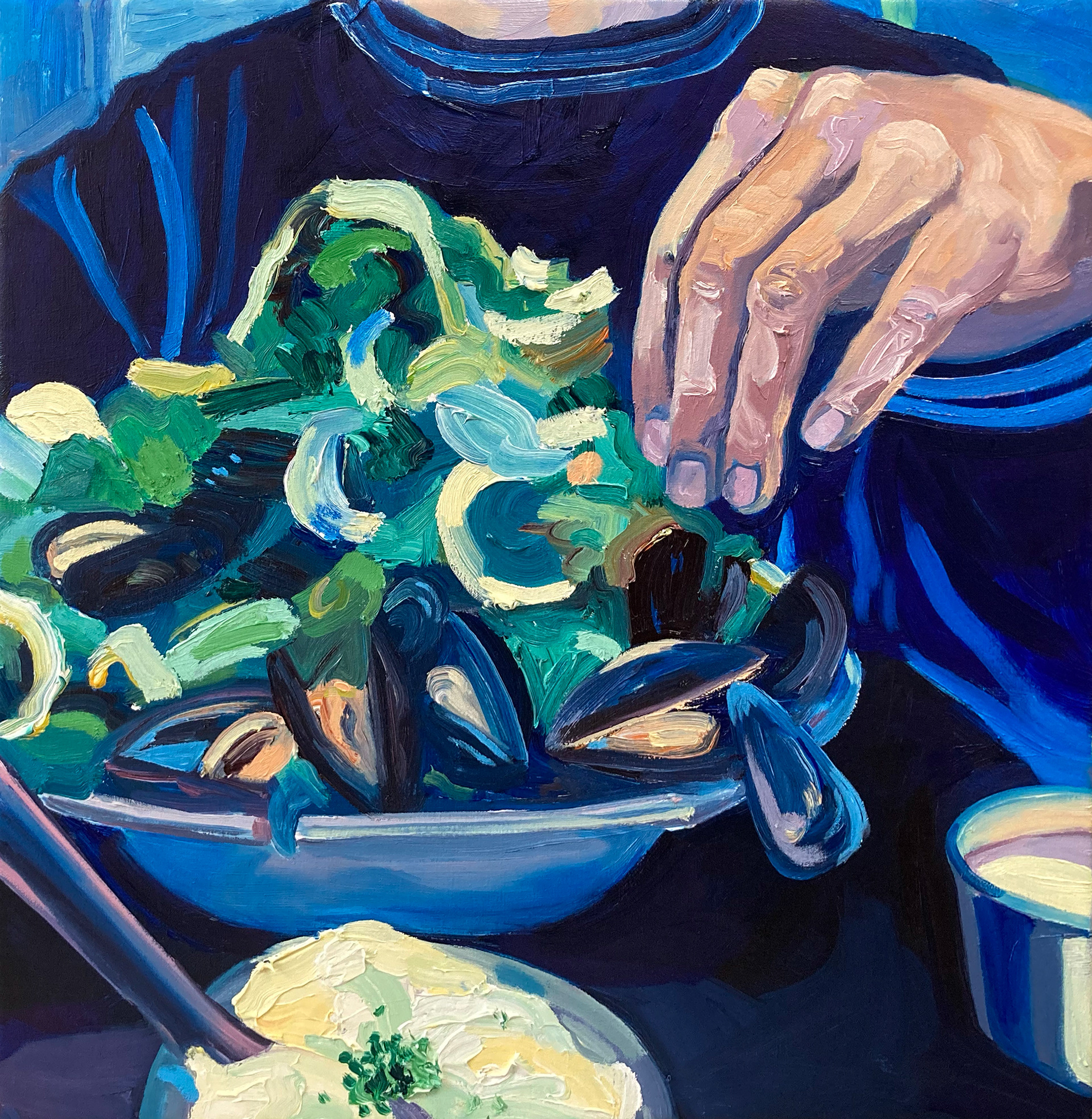 Moules, oil on canvas, 40 x 40 cm, 2021